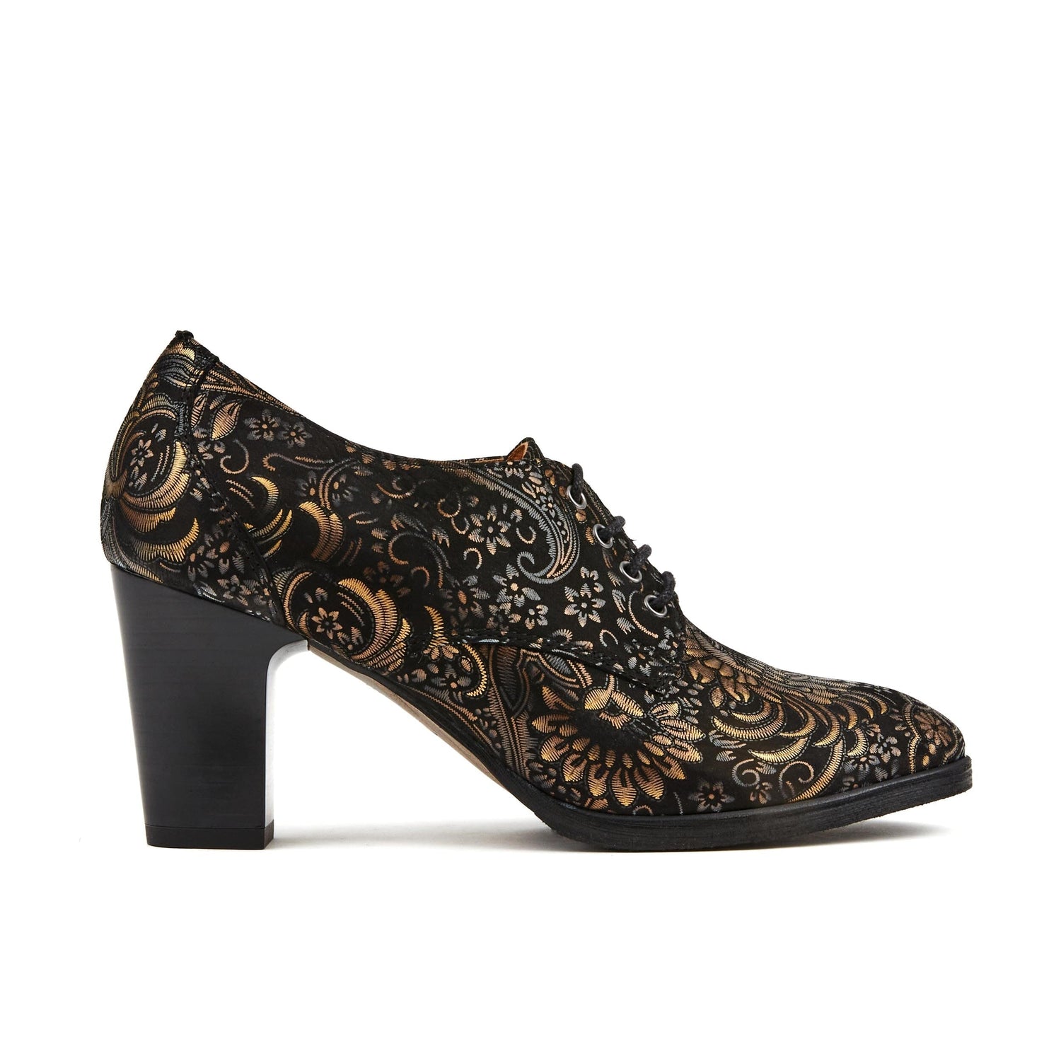 Roulette - Black & Gold Feathers Womens Heels Embassy London