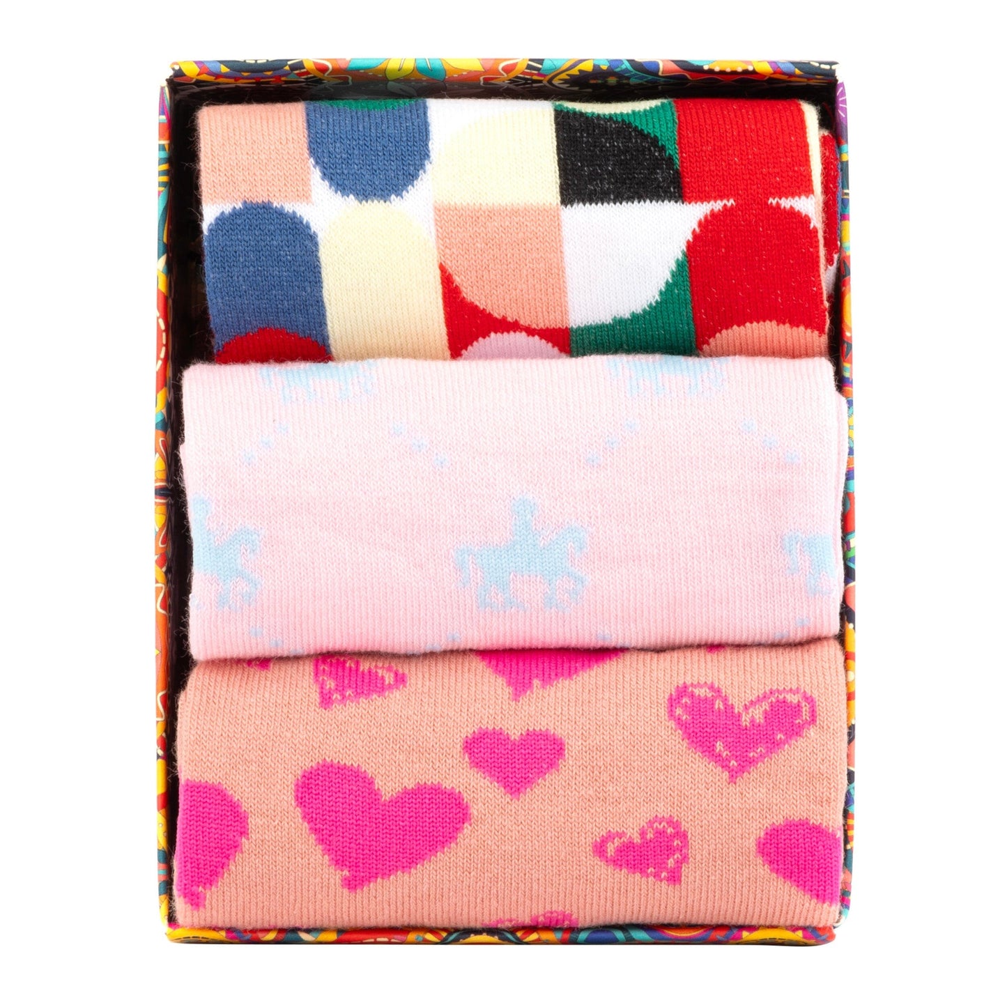 Socktopus - Pink Mix Pastel - Women's 3 pack cotton crew socks size UK 3 to 7 in pink mix Womens Socks Embassy London