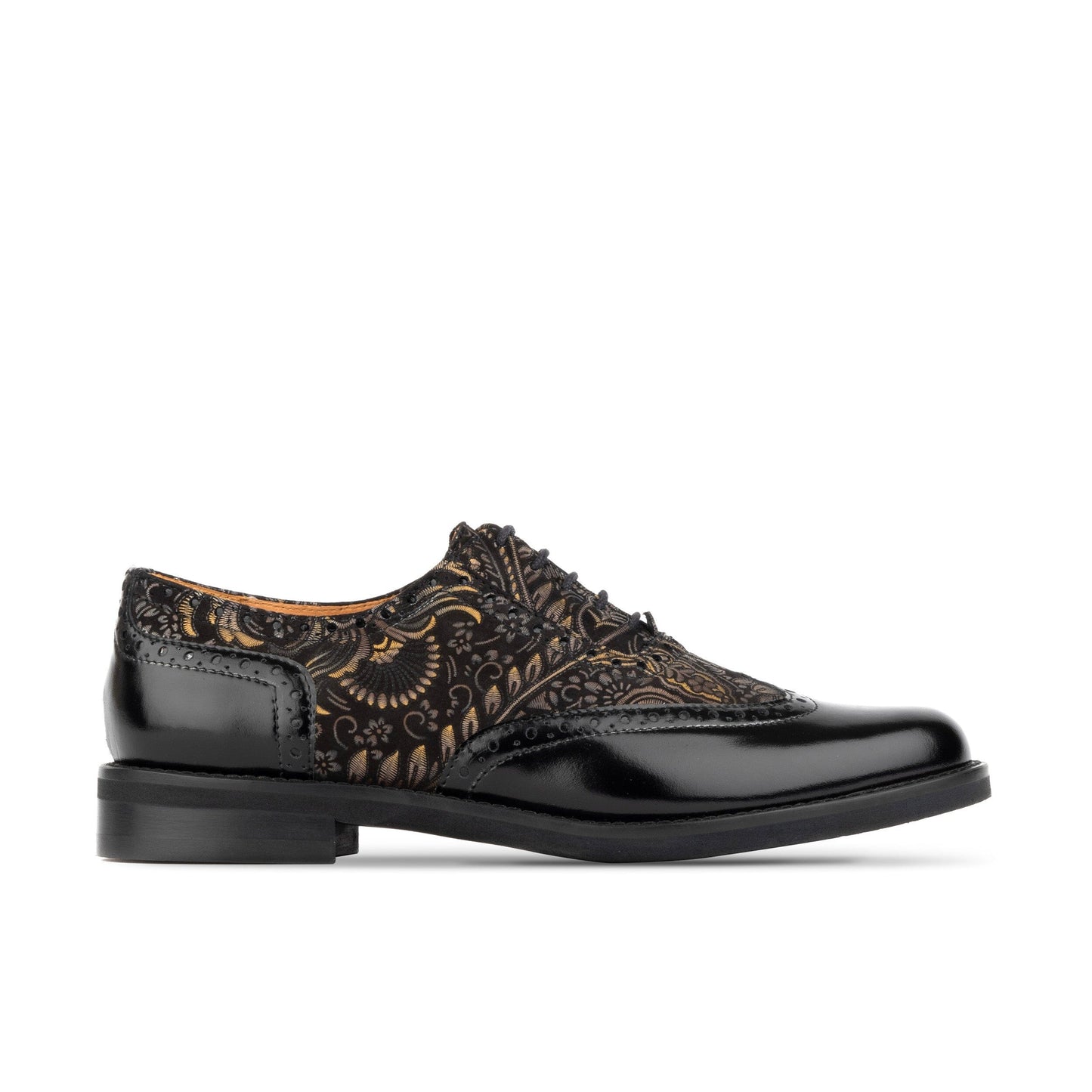 Vivienne - Black & Gold Feathers Womens Shoes Embassy London