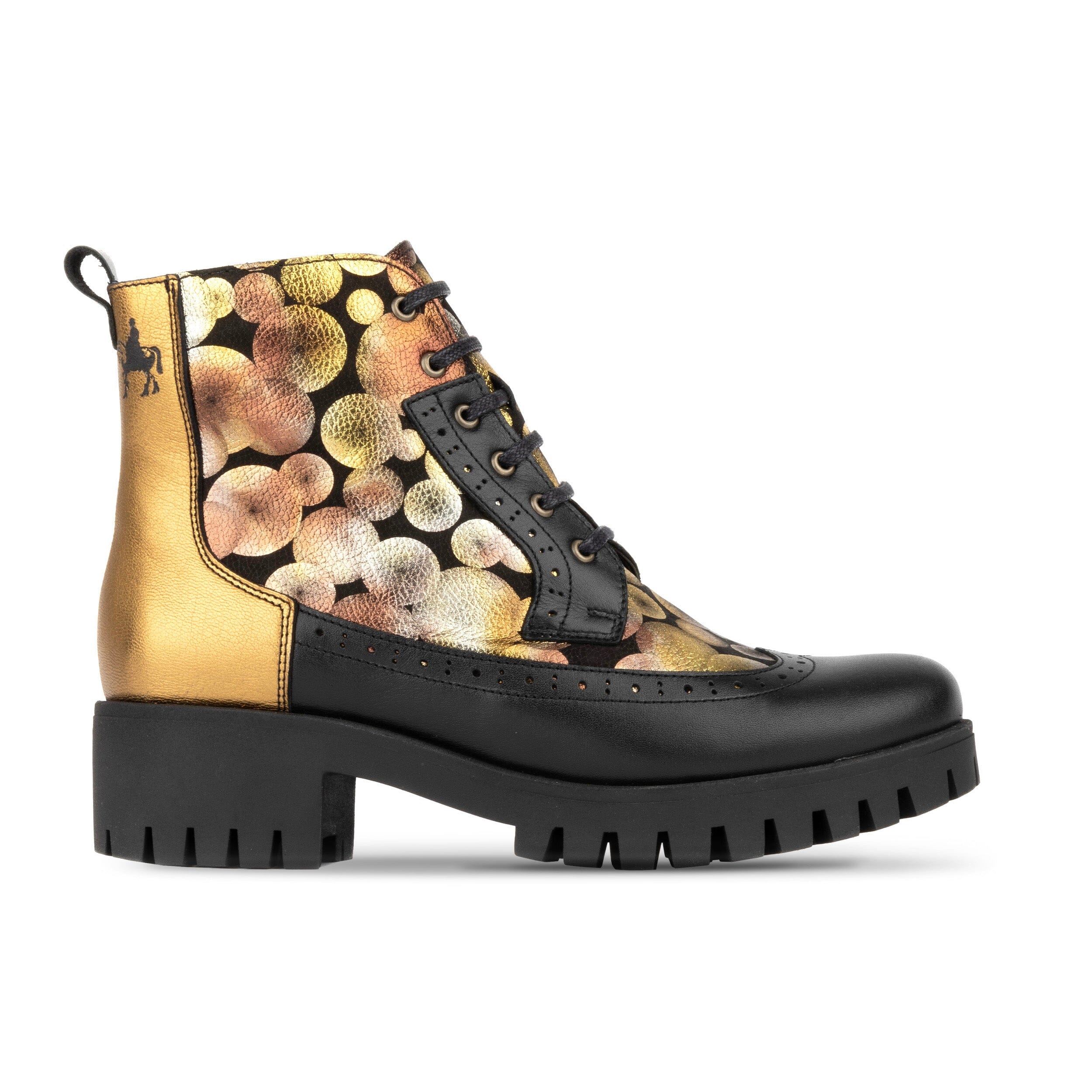 Milliner Platform Wool Black Gold Sphere | Womens Designer Ankle