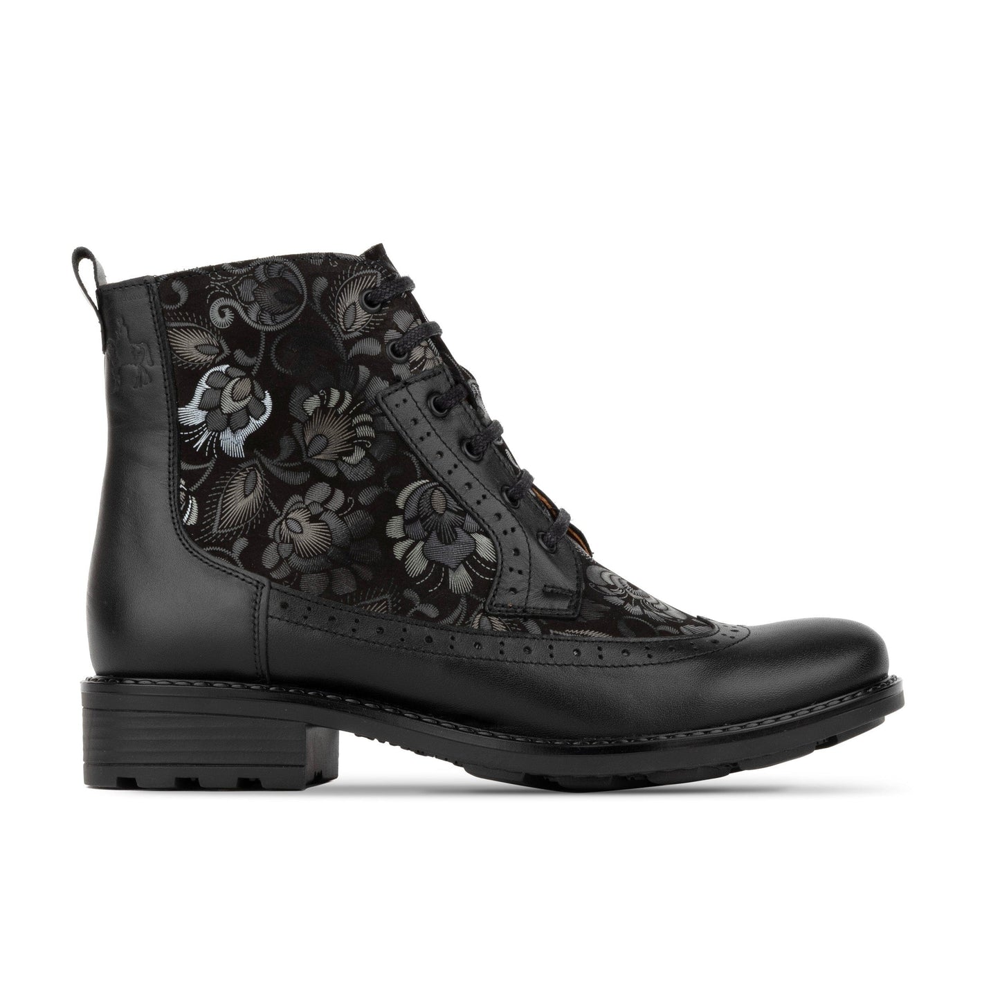 Milliner - Black Emboss Womens Ankle Boots Embassy London