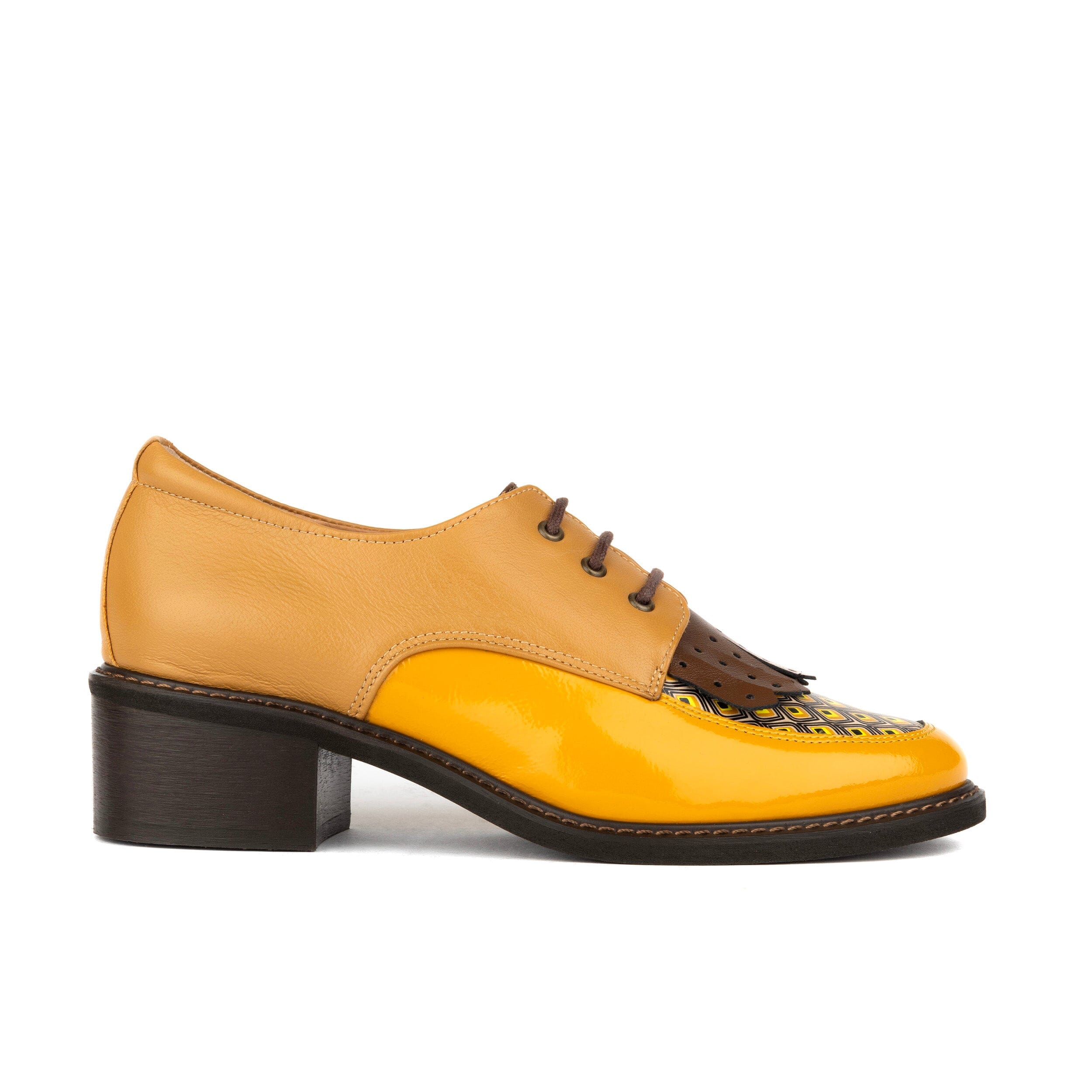 Women’s Heeled Oxford Shoes Yellow Brown Embassy London Retro Tone UK 4 / EU 37 / US 6