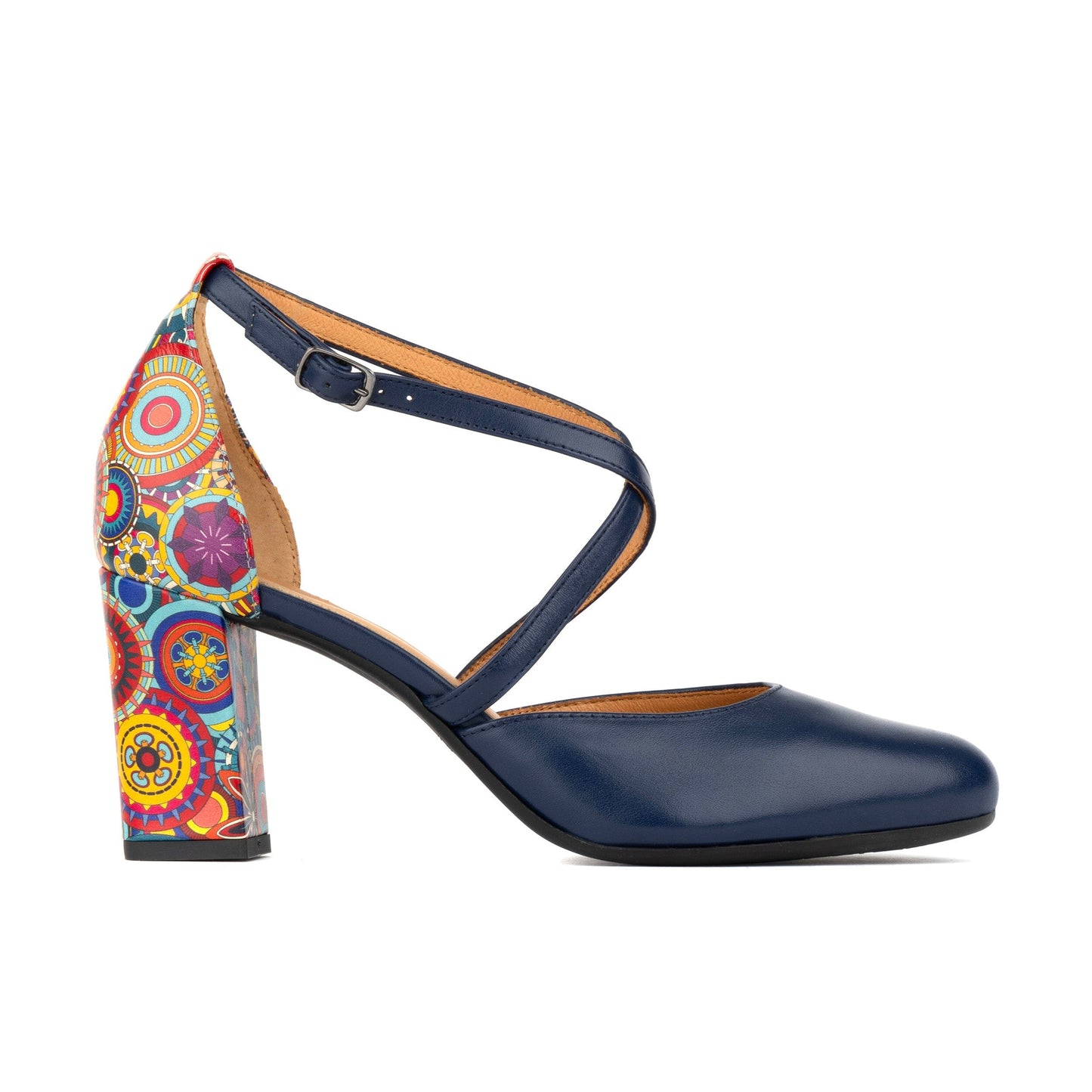 Kylie - Navy & Signature Print Womens Heels Embassy London
