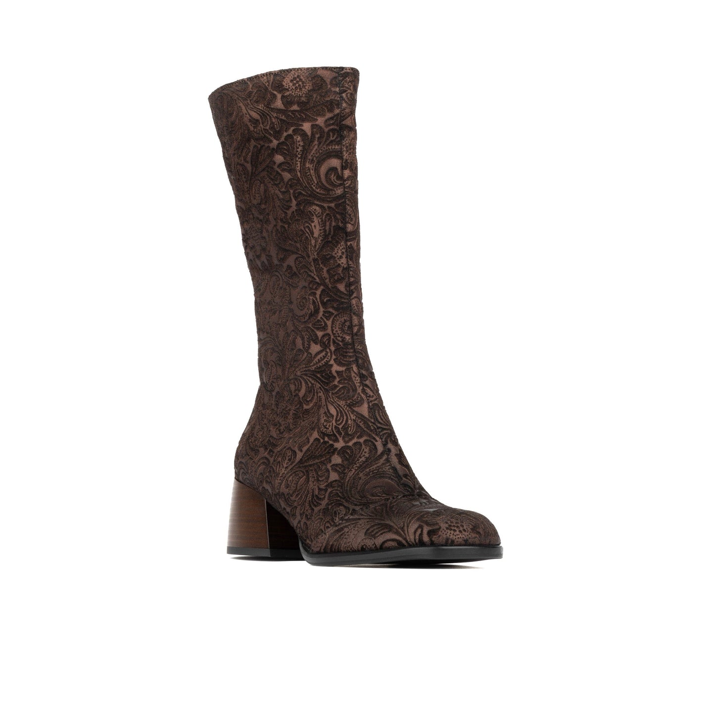 Leticia - Burgundy Floral Emboss Womens Tall Boots Embassy London