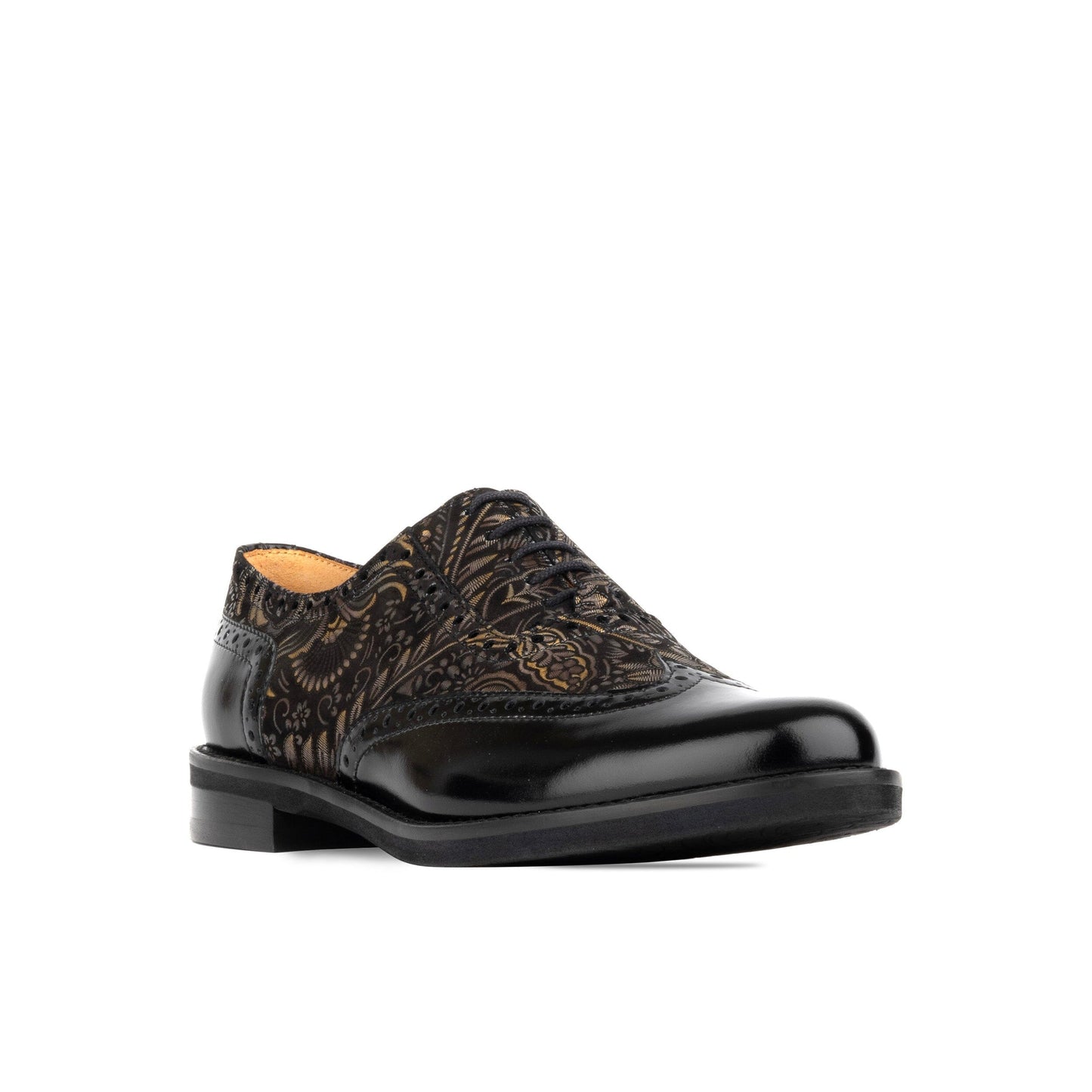 Vivienne - Black & Gold Feathers Womens Shoes Embassy London
