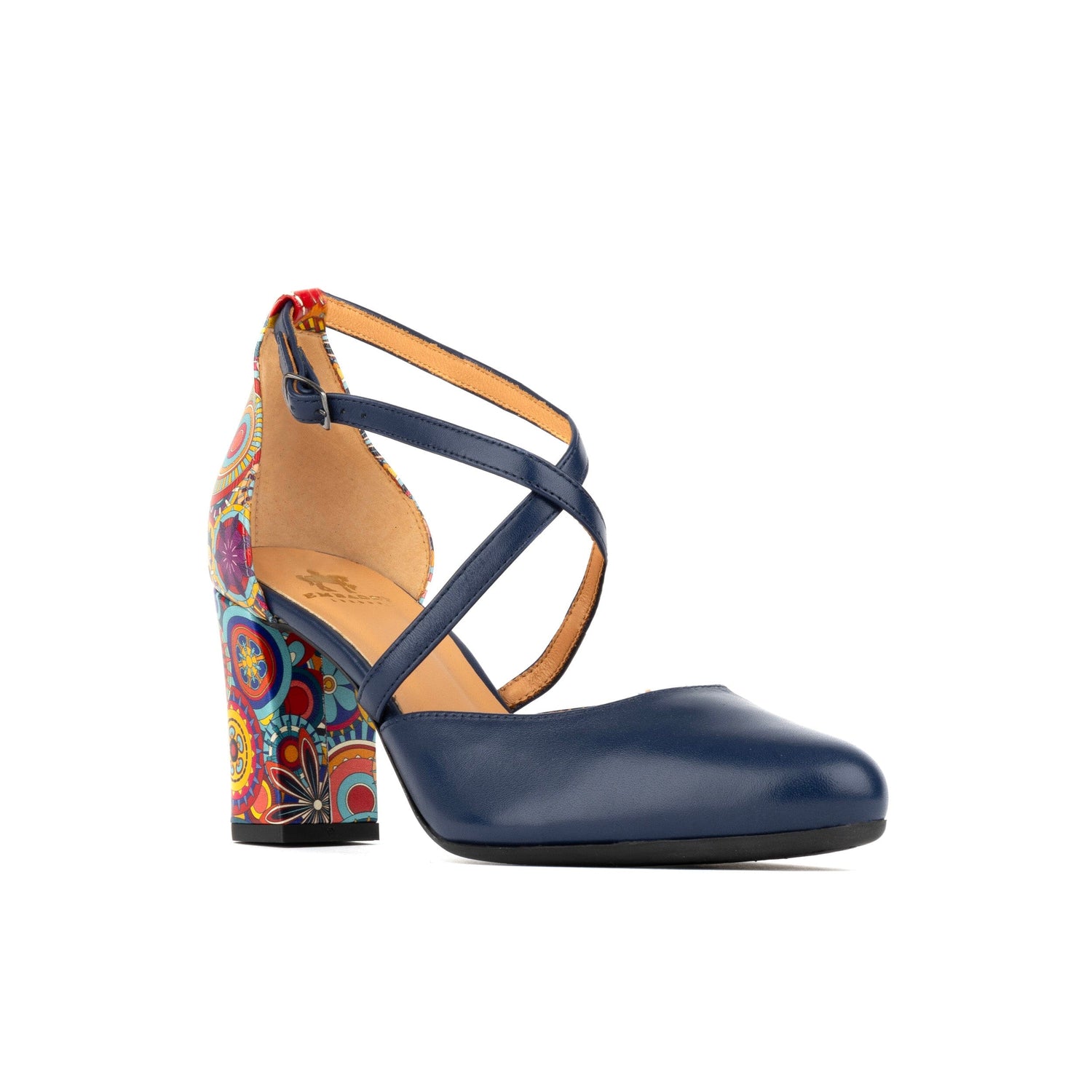 Kylie - Navy & Signature Print Womens Heels Embassy London