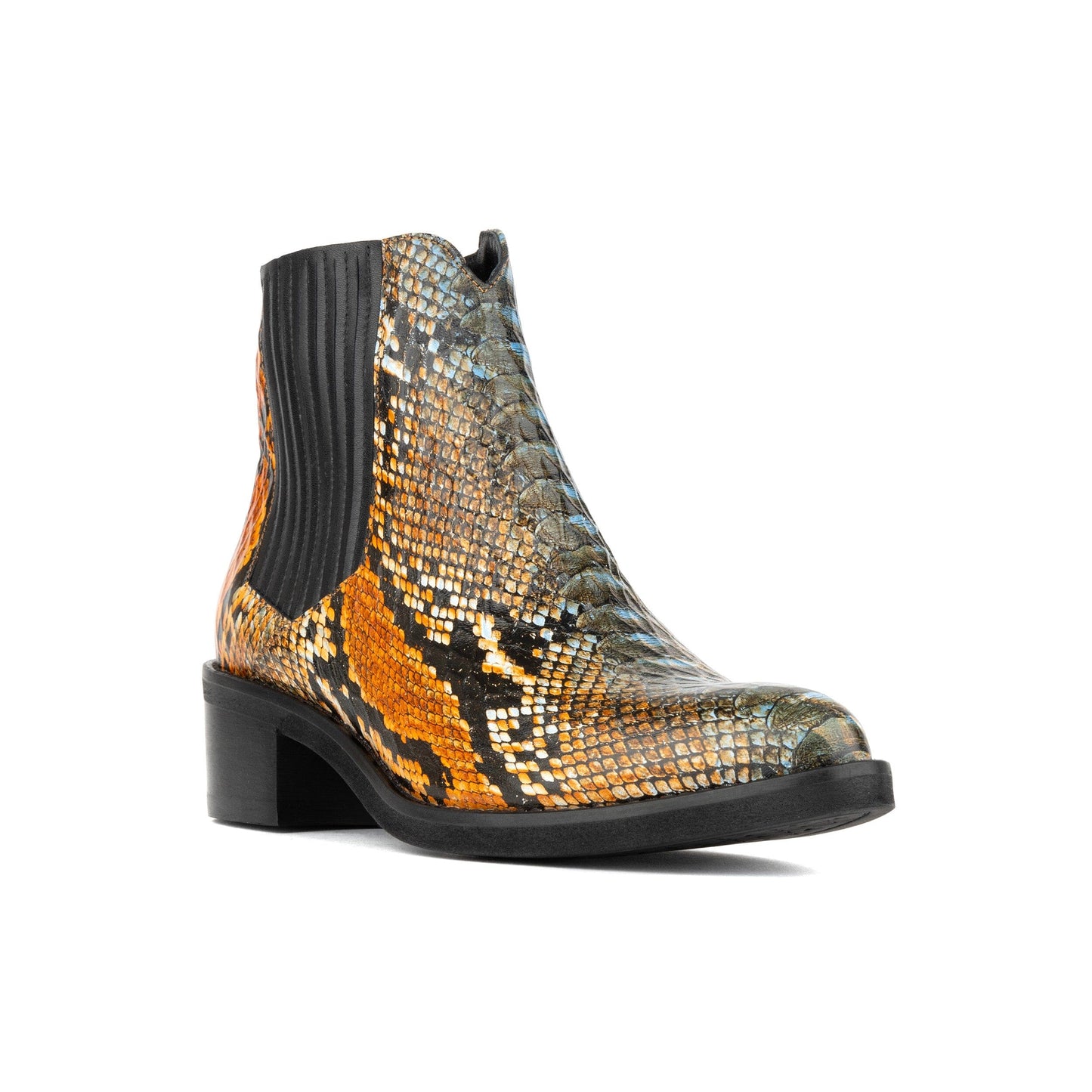 Texas - Black & Orange Snake Pattern Womens Ankle Boots Embassy London