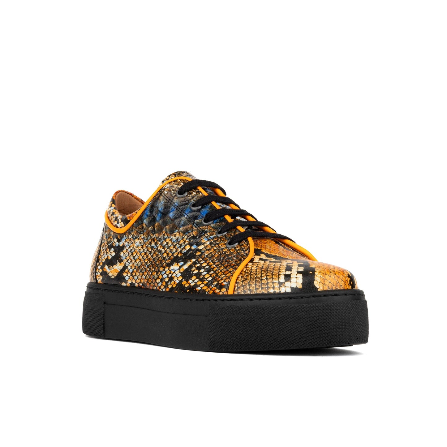 Camila - Black & Orange Snake Pattern Womens Trainers Embassy London