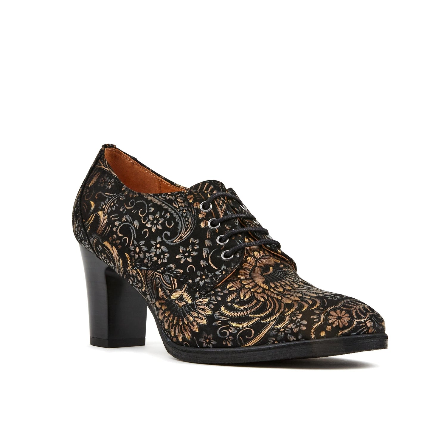 Roulette - Black & Gold Feathers Womens Heels Embassy London
