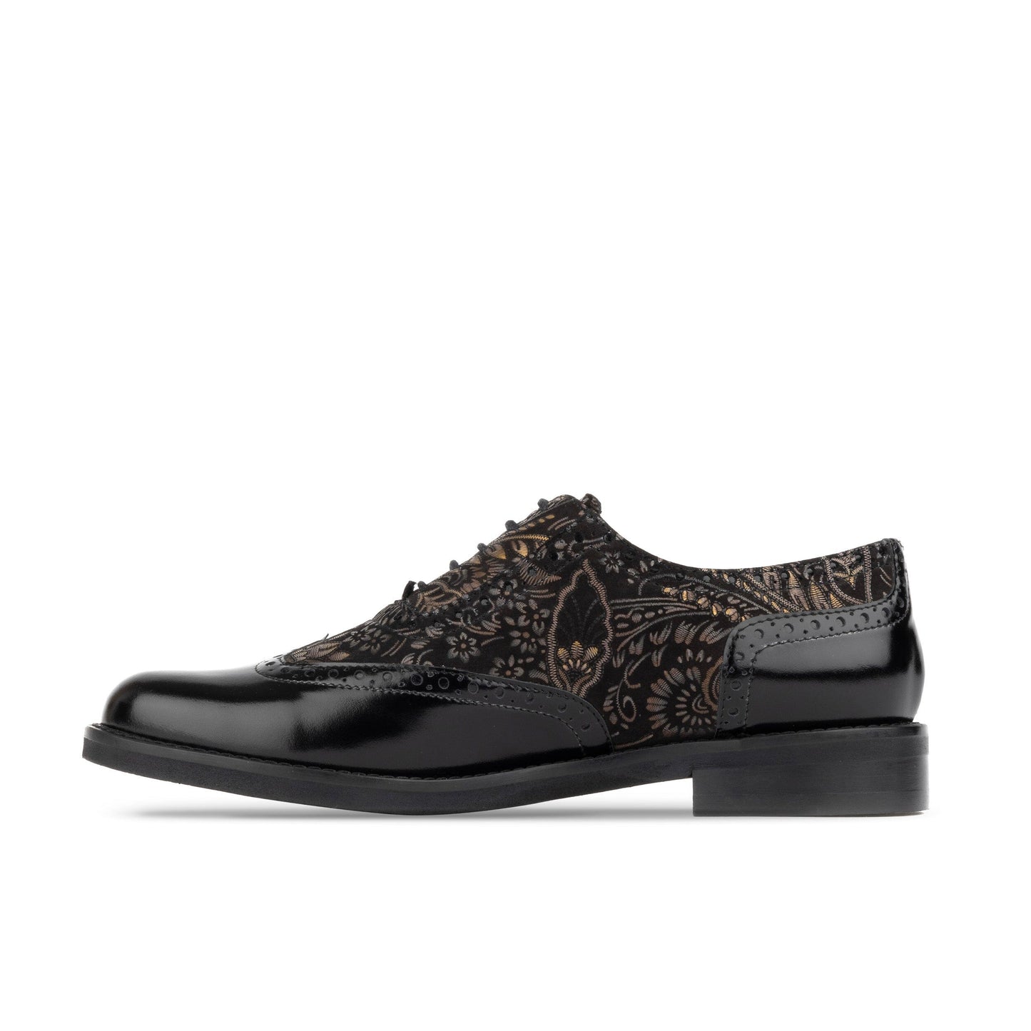 Vivienne - Black & Gold Feathers Womens Shoes Embassy London