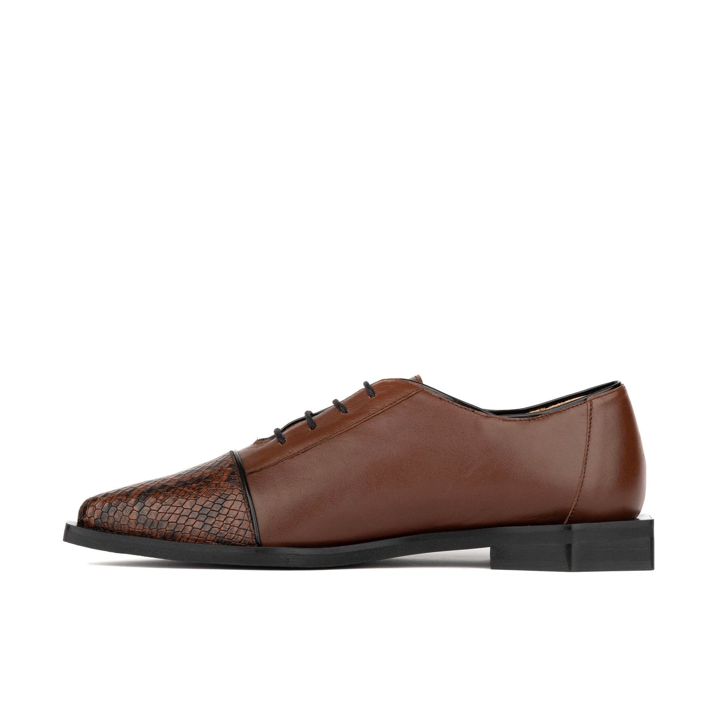 Sloan - Brown & Snake - Women's Leather Oxford with Snakeskin toe Womens Shoes Embassy London