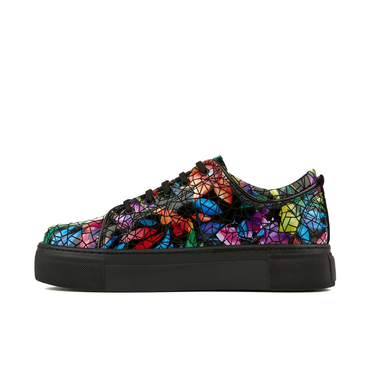 Camila - Dark Tropical - Women's black platform leather trainer in dark print Womens Trainers Embassy London