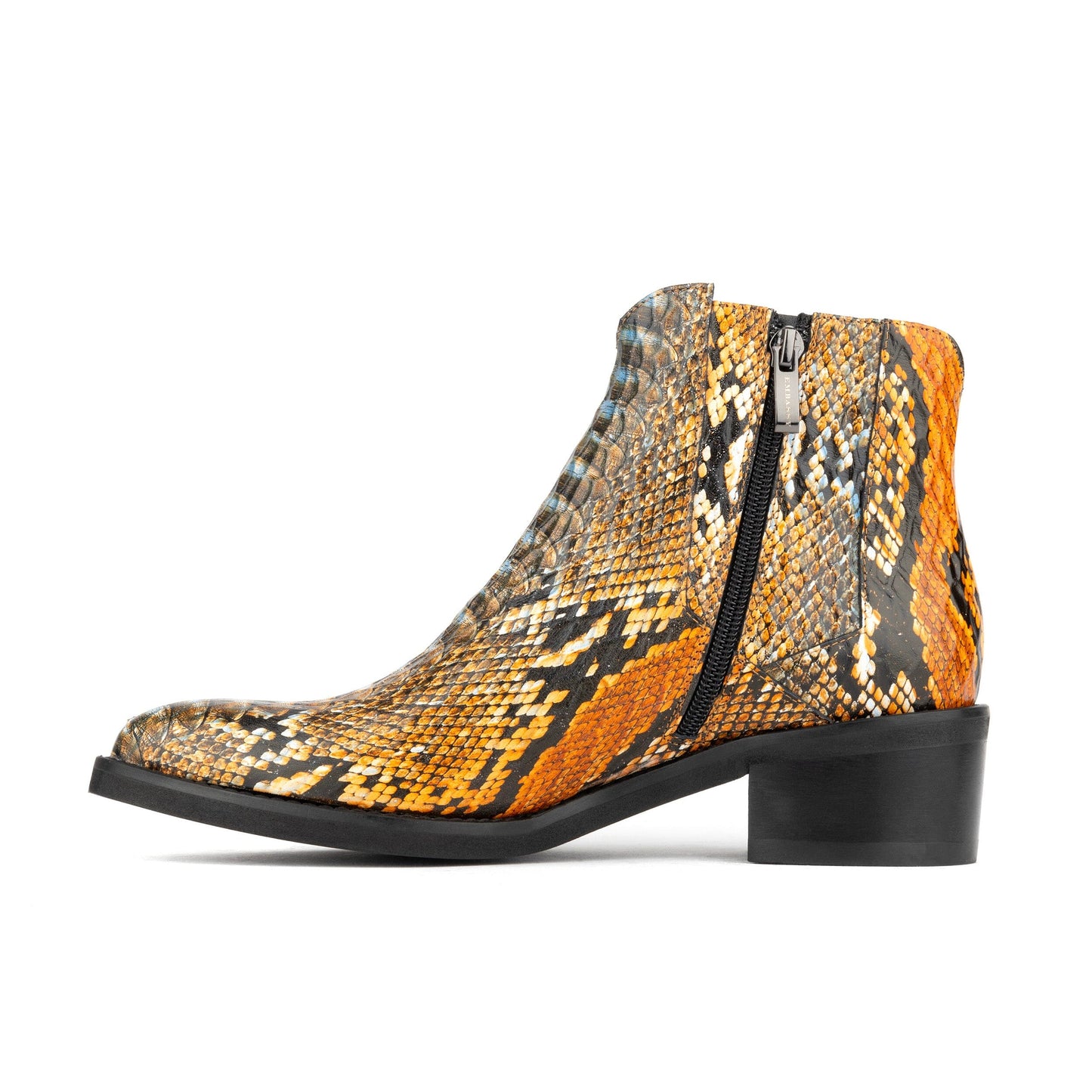 Texas - Black & Orange Snake Pattern Womens Ankle Boots Embassy London
