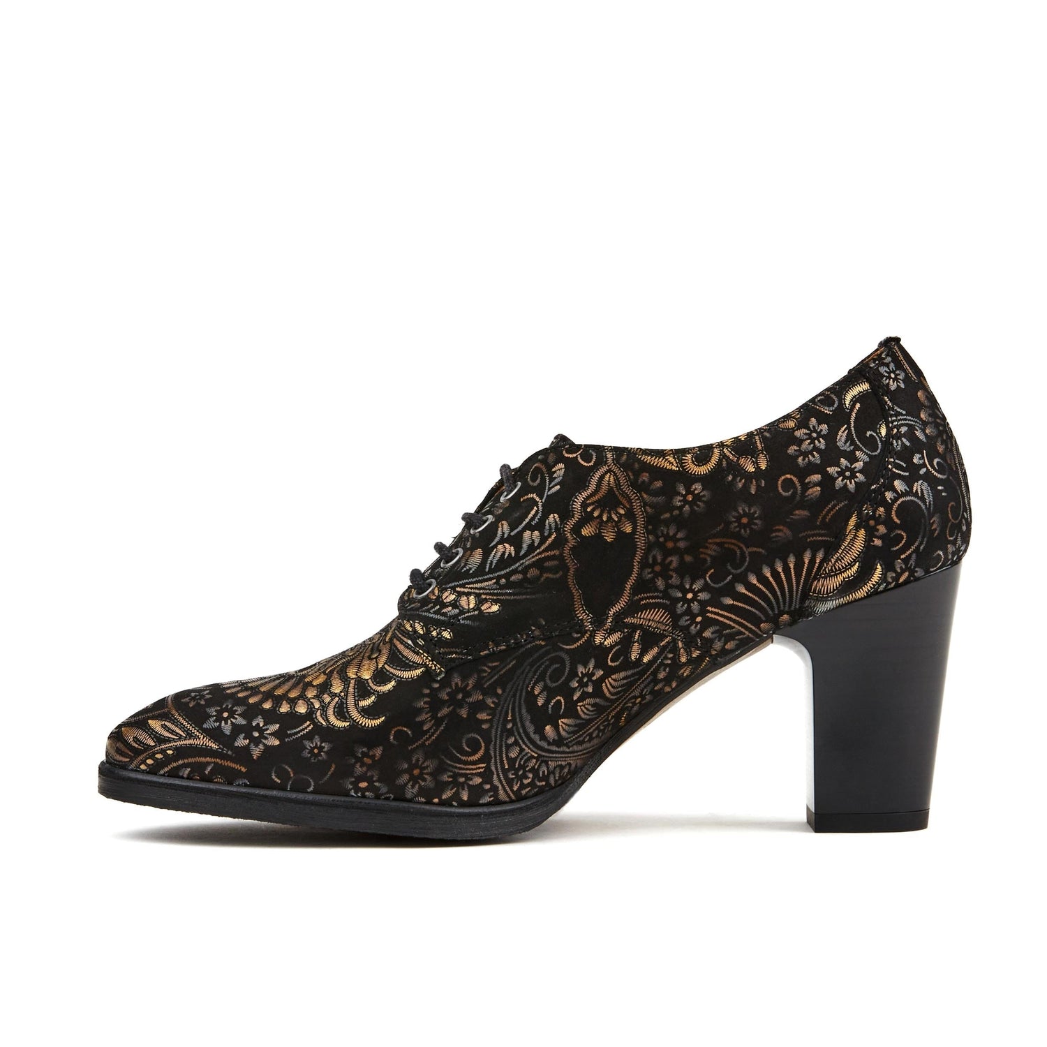 Roulette - Black & Gold Feathers Womens Heels Embassy London