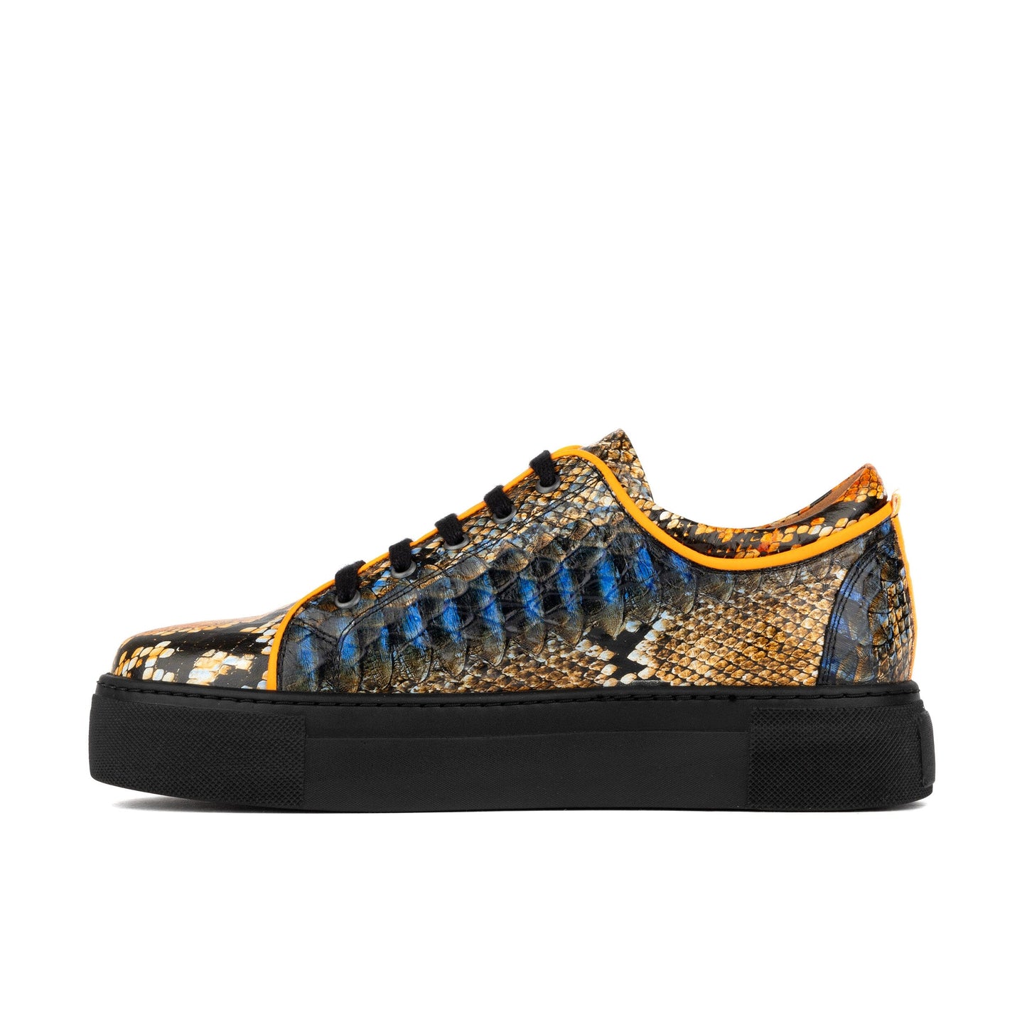 Camila - Black & Orange Snake Pattern Womens Trainers Embassy London