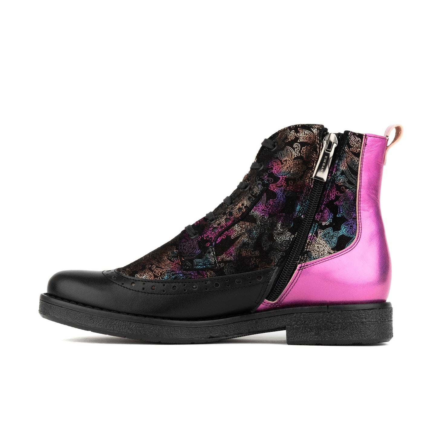 Hatter - Dark Winter Foil & Pink Womens Ankle Boots Embassy London