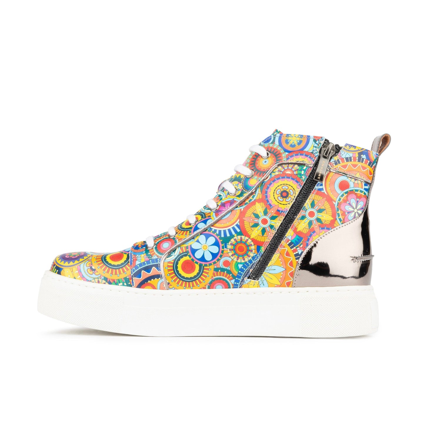 Camila High - Silver & Signature Print Womens Trainers Embassy London