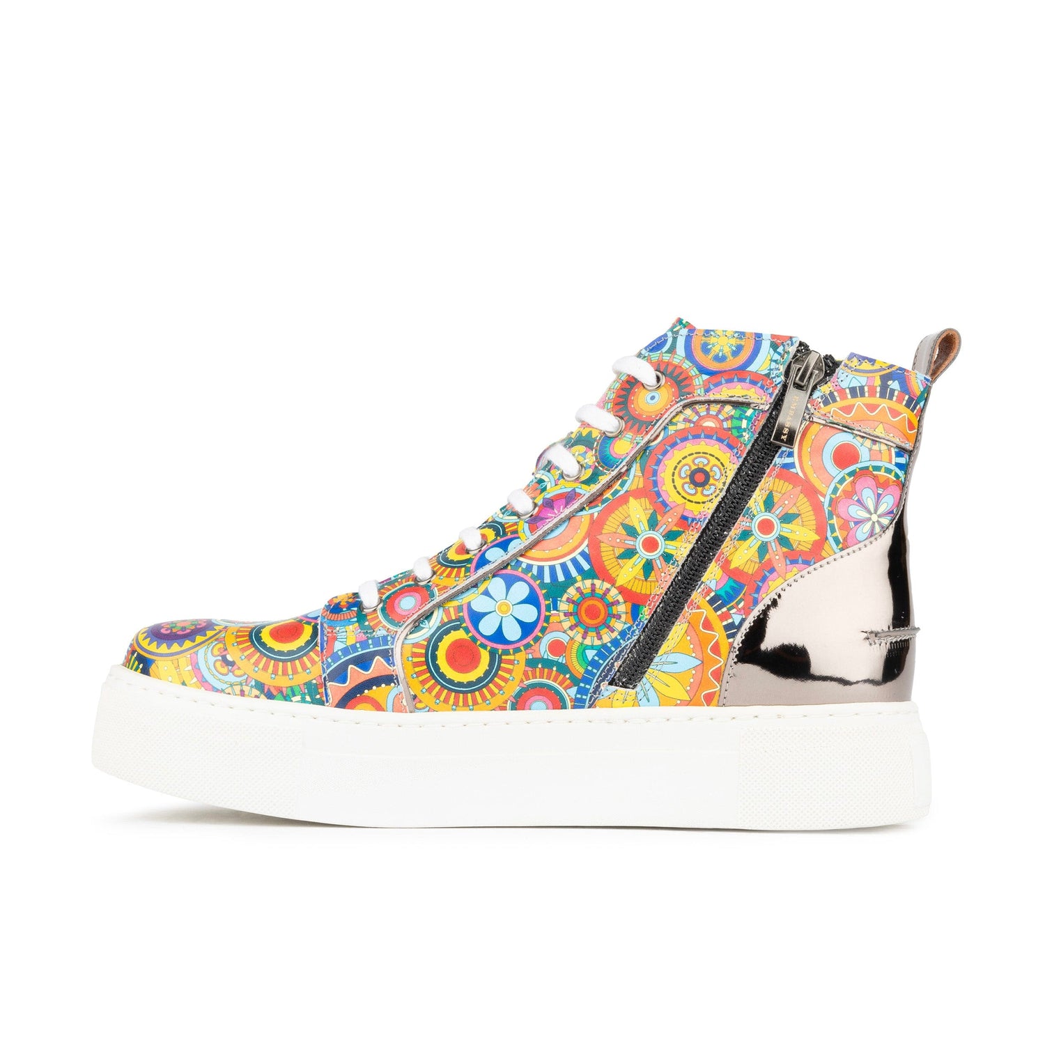 Camila High - Silver & Signature Print Womens Trainers Embassy London