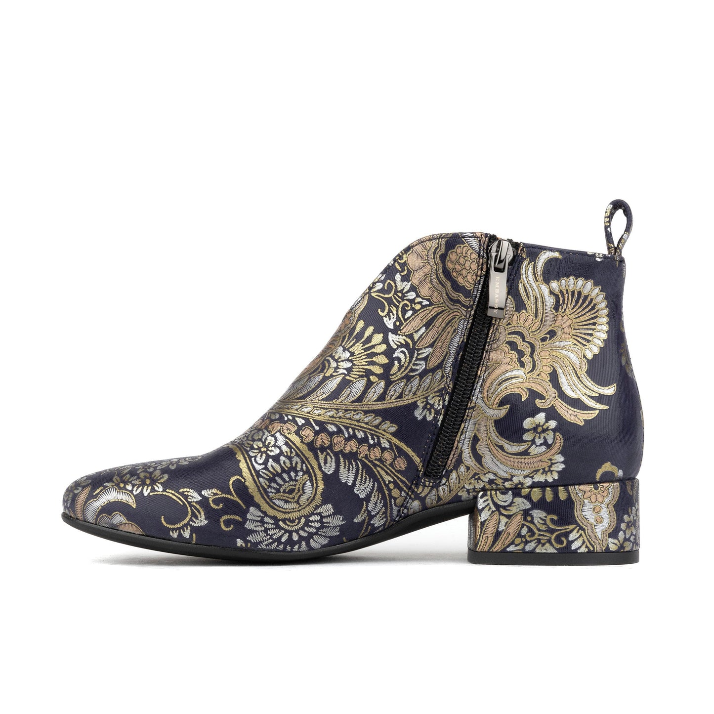 Iris - Blue & Silver Paisley Womens Ankle Boots Embassy London