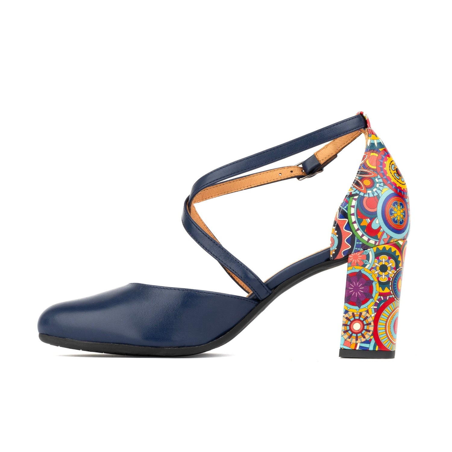 Kylie - Navy & Signature Print Womens Heels Embassy London