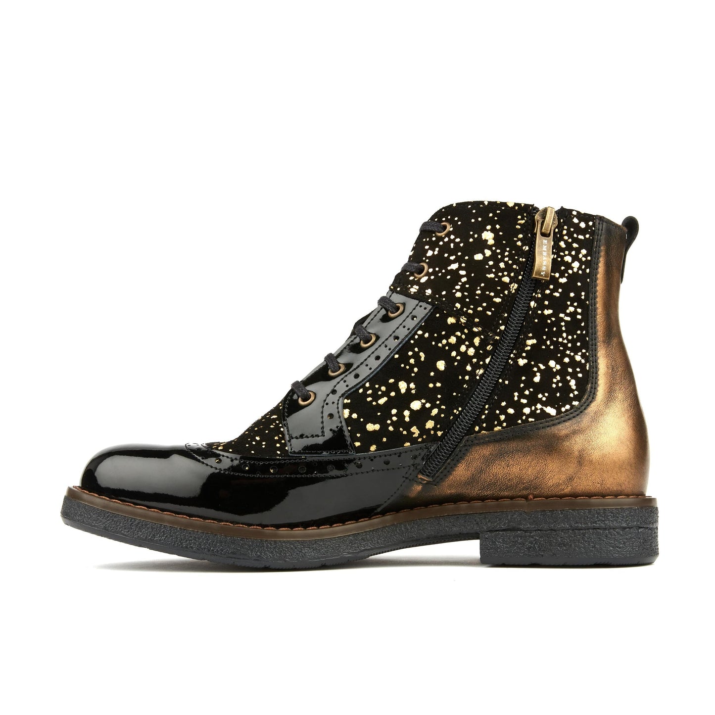 Hatter - Black Gold Drops Womens Ankle Boots Embassy London