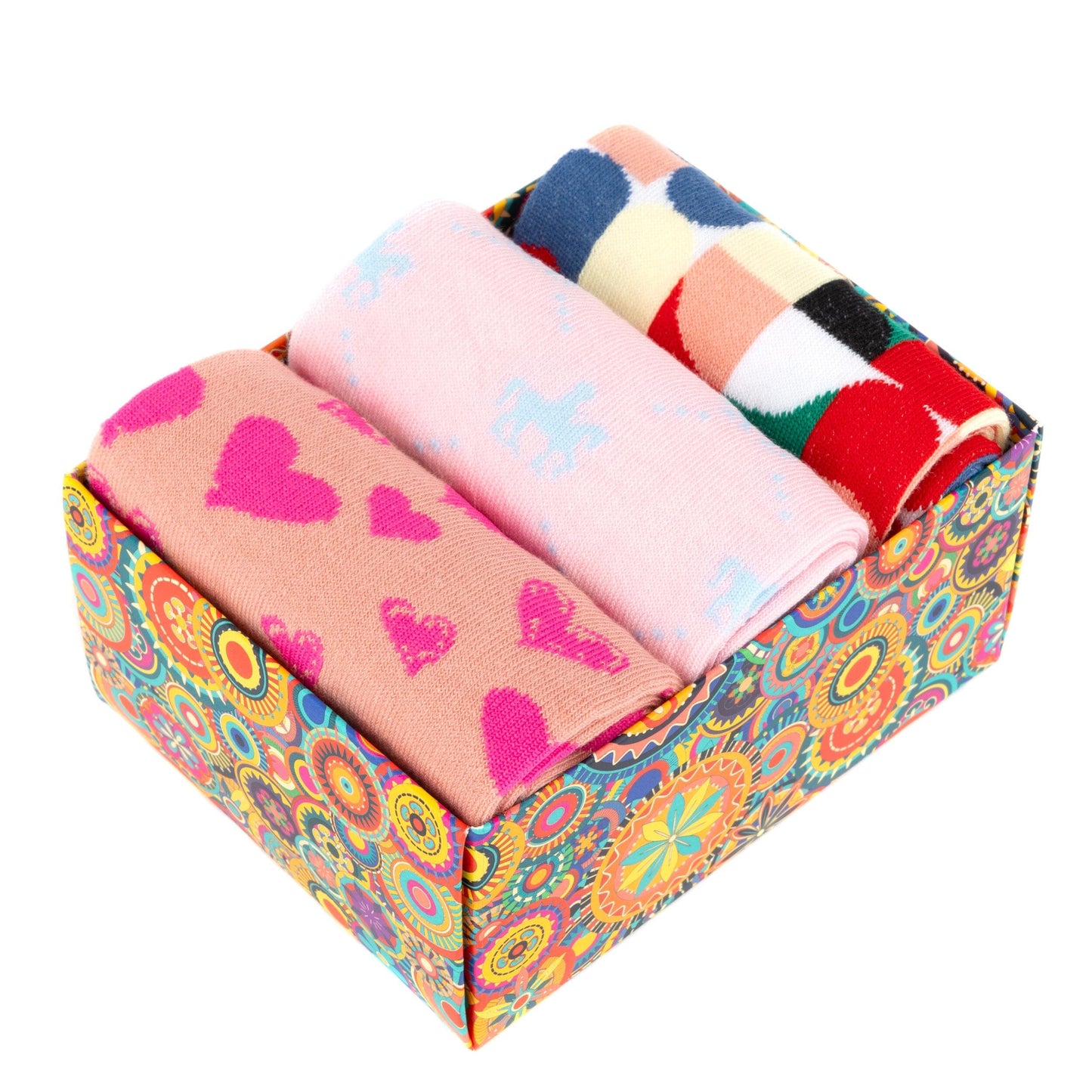 Socktopus - Pink Mix Pastel - Women's 3 pack cotton crew socks size UK 3 to 7 in pink mix Womens Socks Embassy London