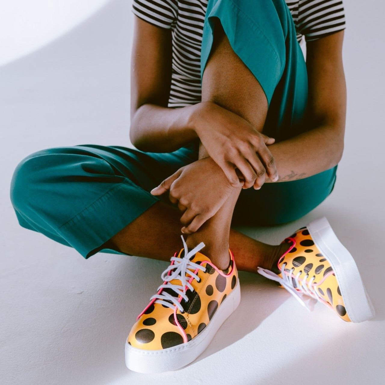 Camila - Orange & Black Polka Dot Womens Designer Sneakers Embassy London