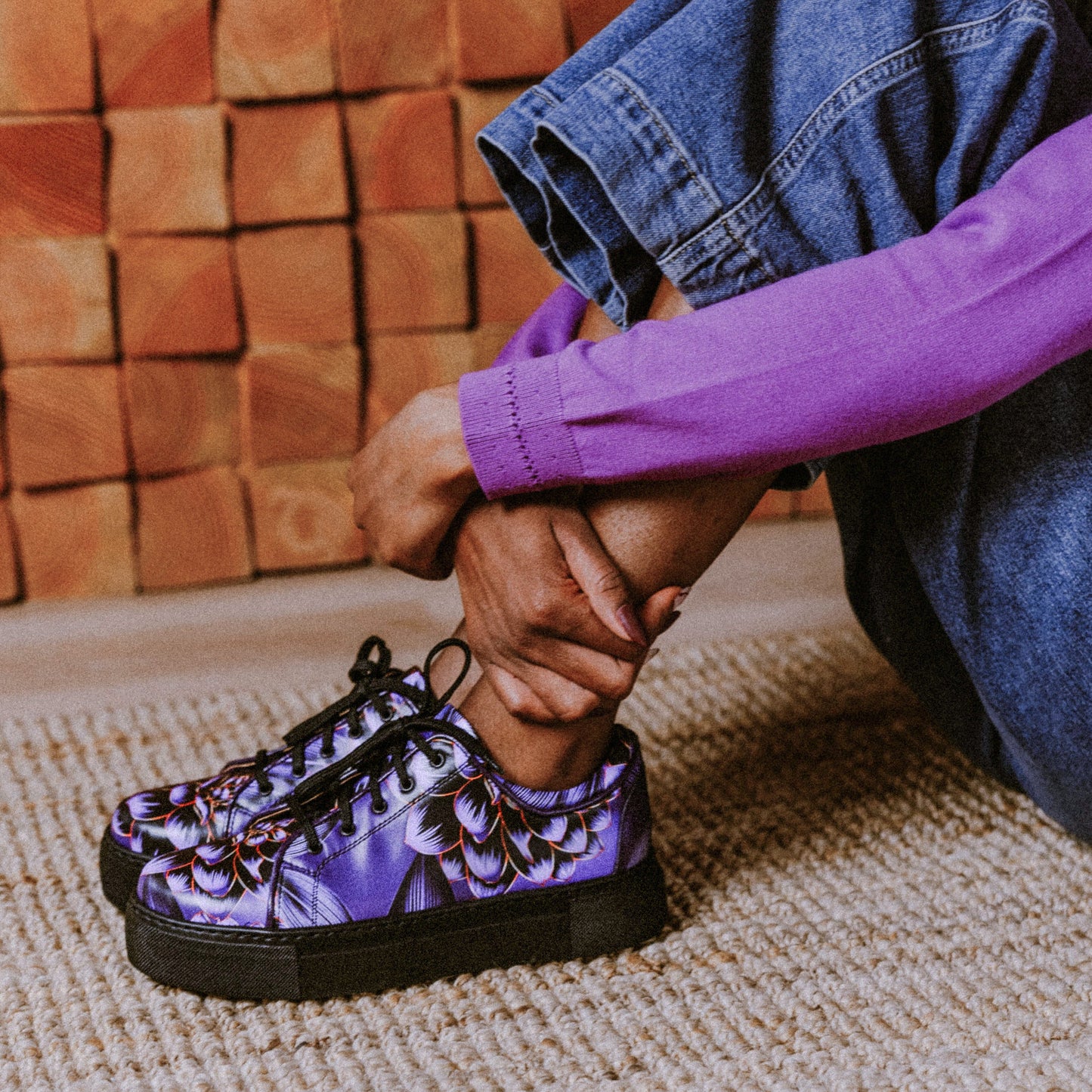 Camila - Black & Purple Flower Womens Trainers Embassy London