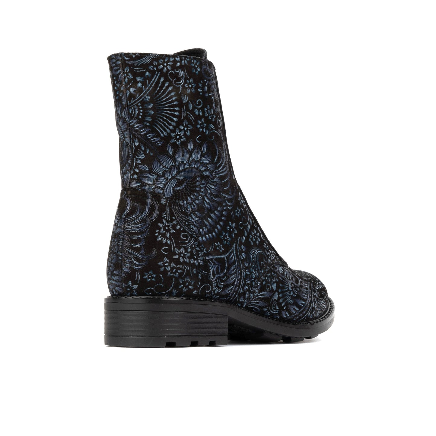 Laviva High - Black & Blue & Silver Floral Womens Ankle Boots Embassy London