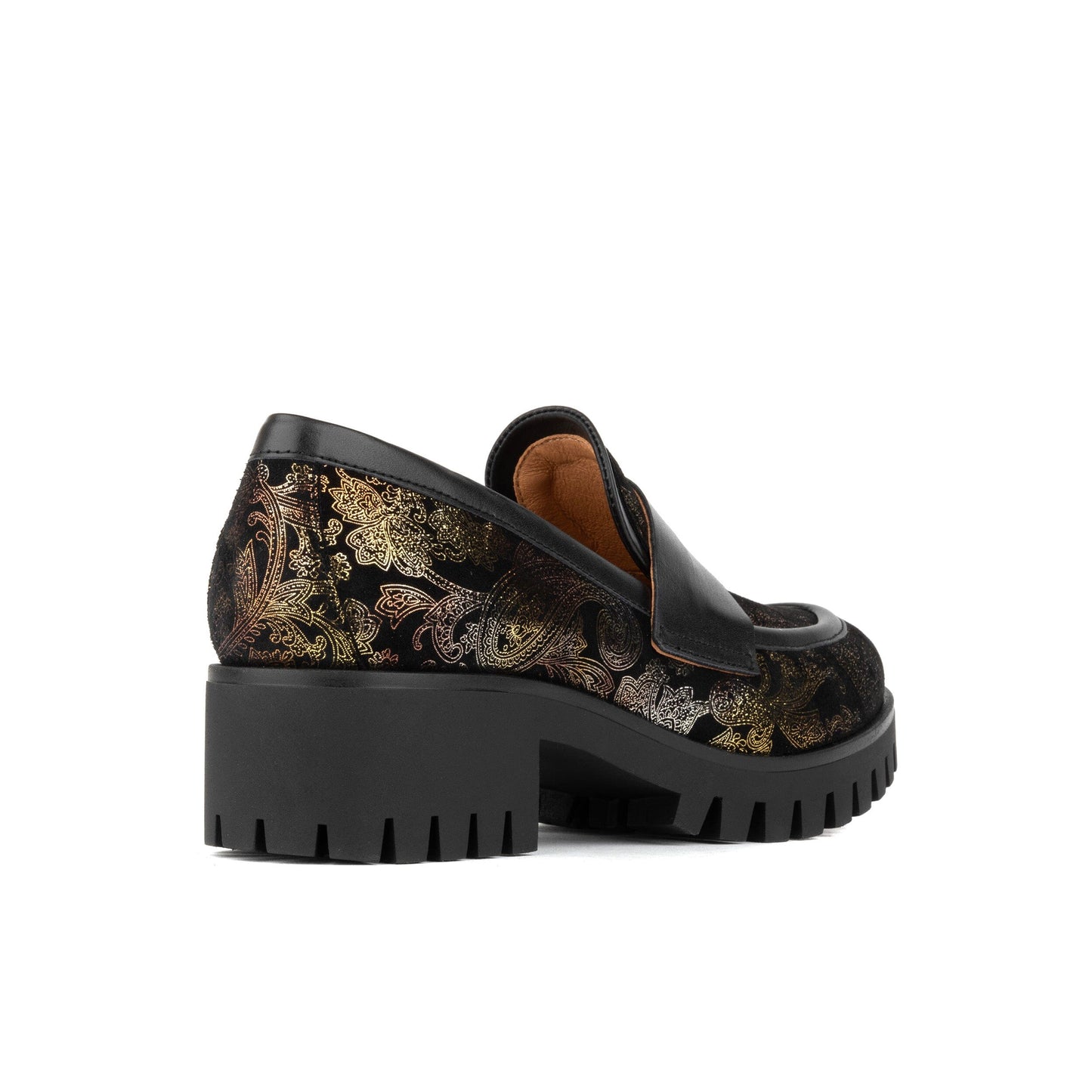 Nancy - Black & Gold Floral Womens Loafers Embassy London