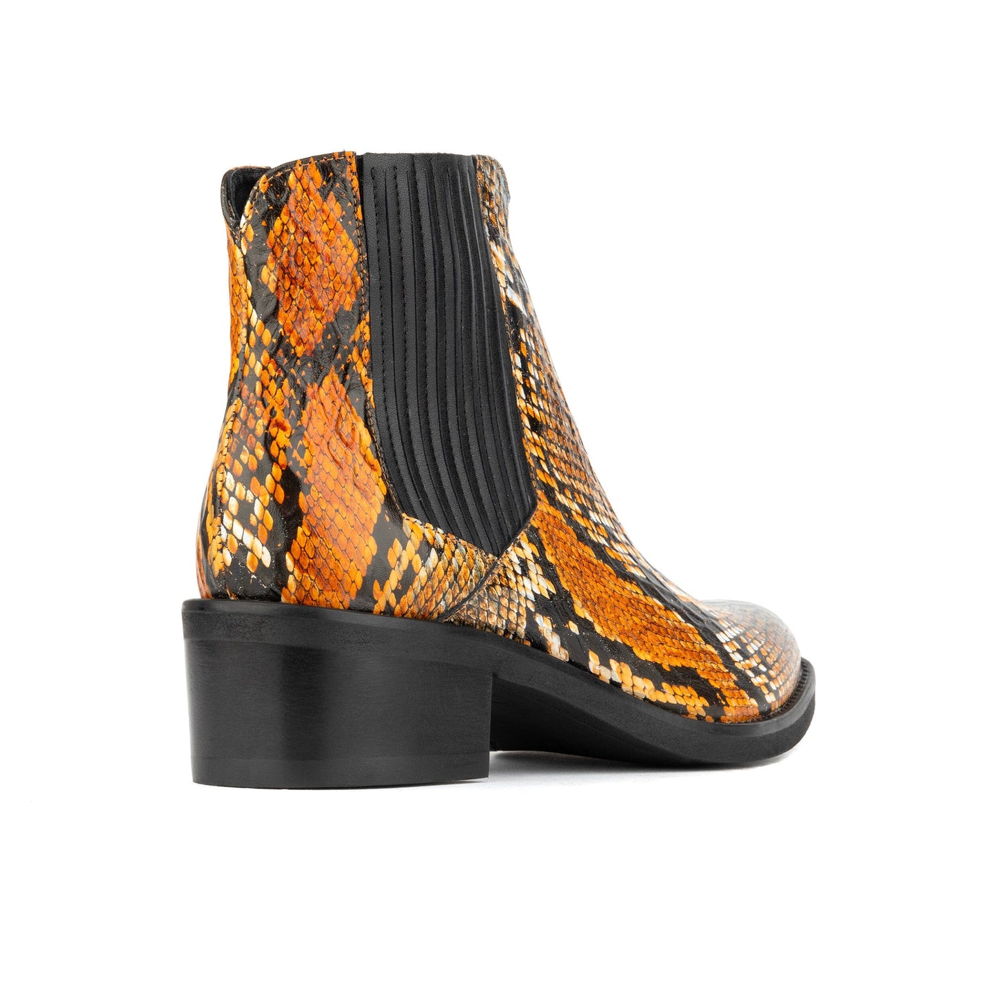 Texas - Black & Orange Snake Pattern Womens Ankle Boots Embassy London