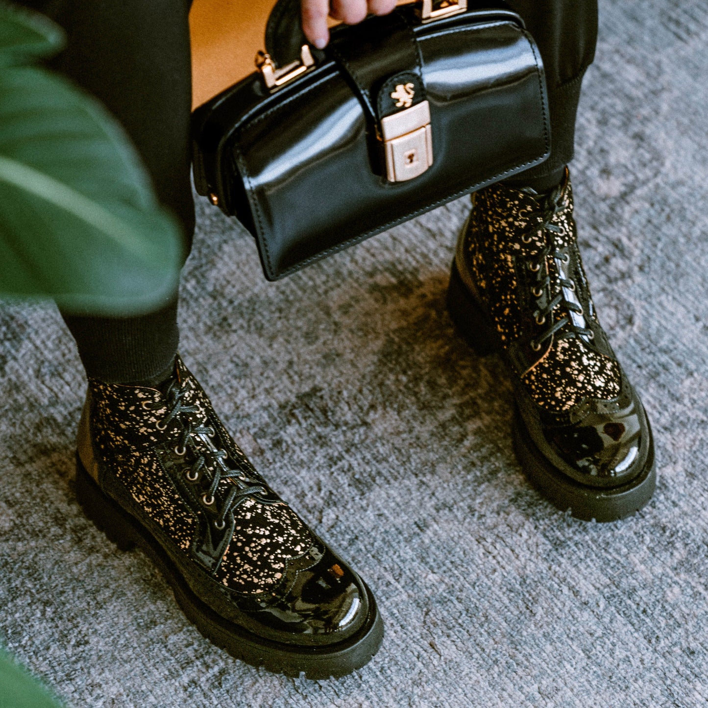 Hatter Platform - Black & Gold Womens Ankle Boots Embassy London
