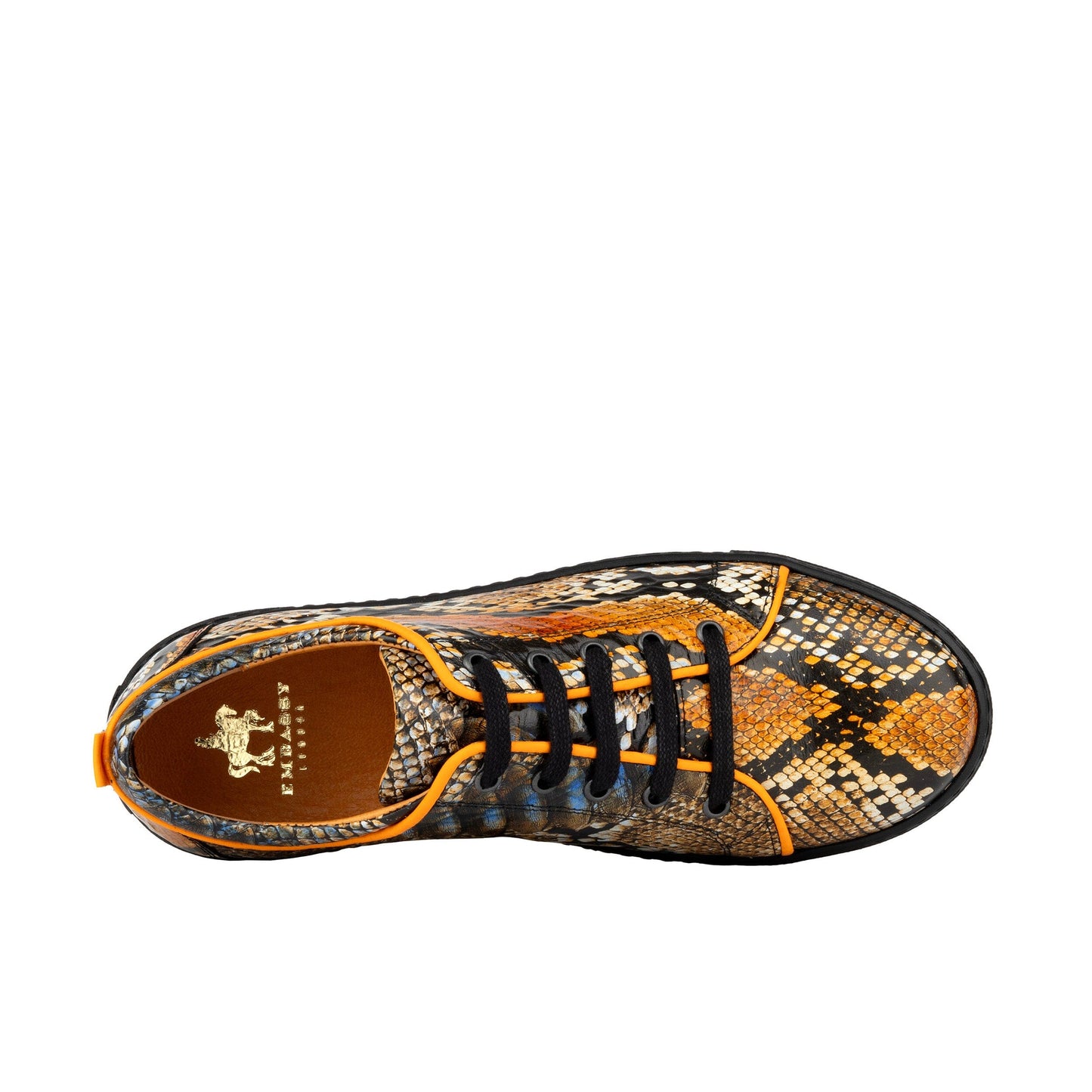 Camila - Black & Orange Snake Pattern Womens Trainers Embassy London
