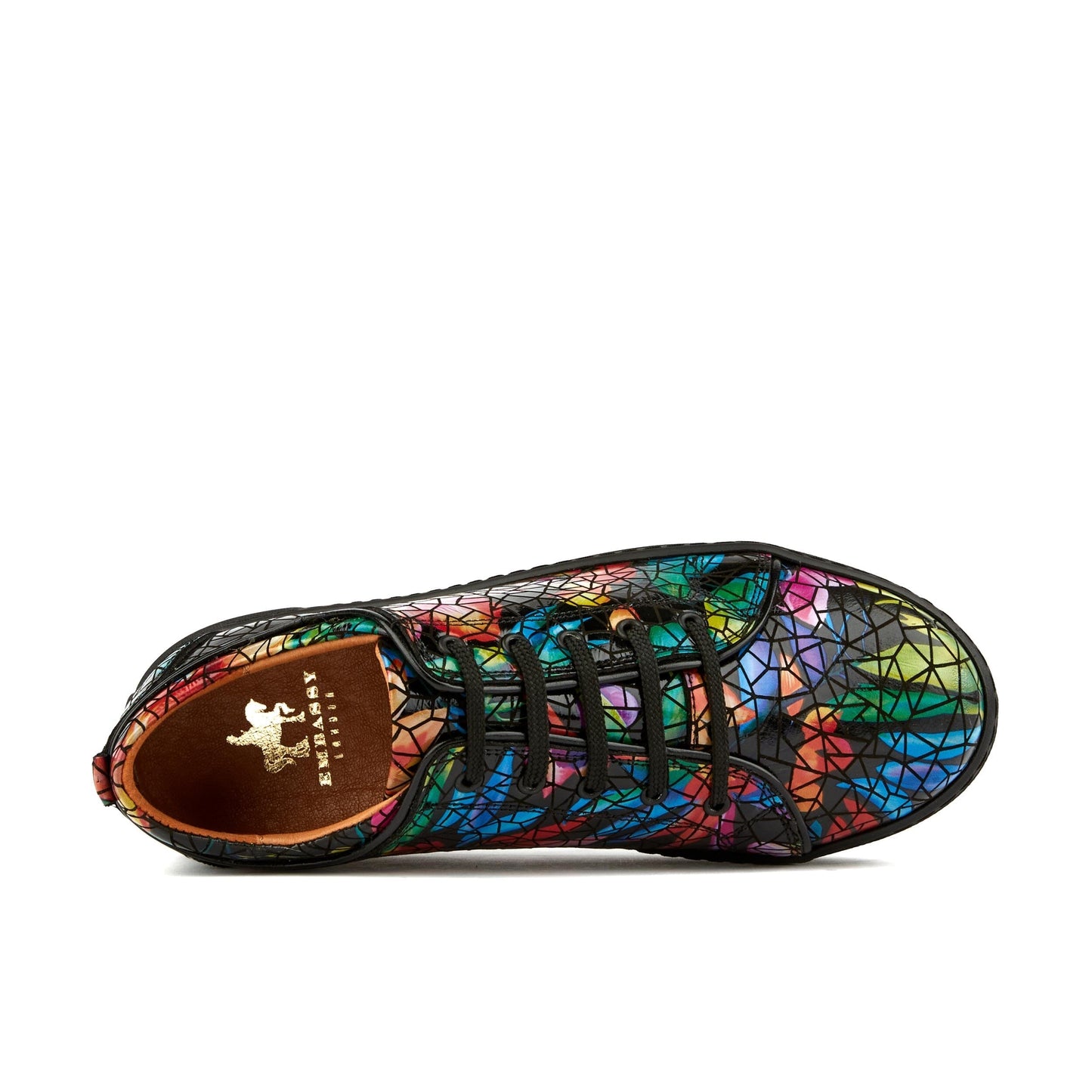 Camila - Dark Tropical - Women's black platform leather trainer in dark print Womens Trainers Embassy London