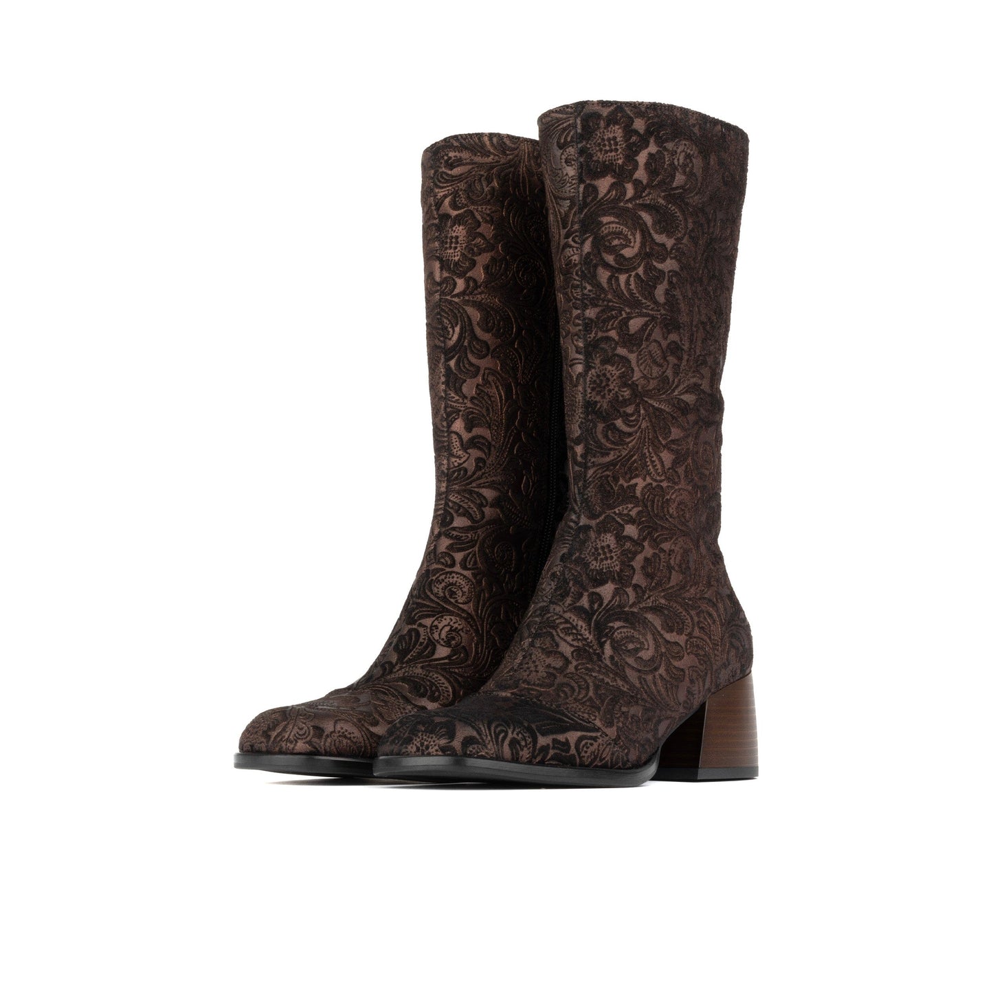 Leticia - Burgundy Floral Emboss Womens Tall Boots Embassy London