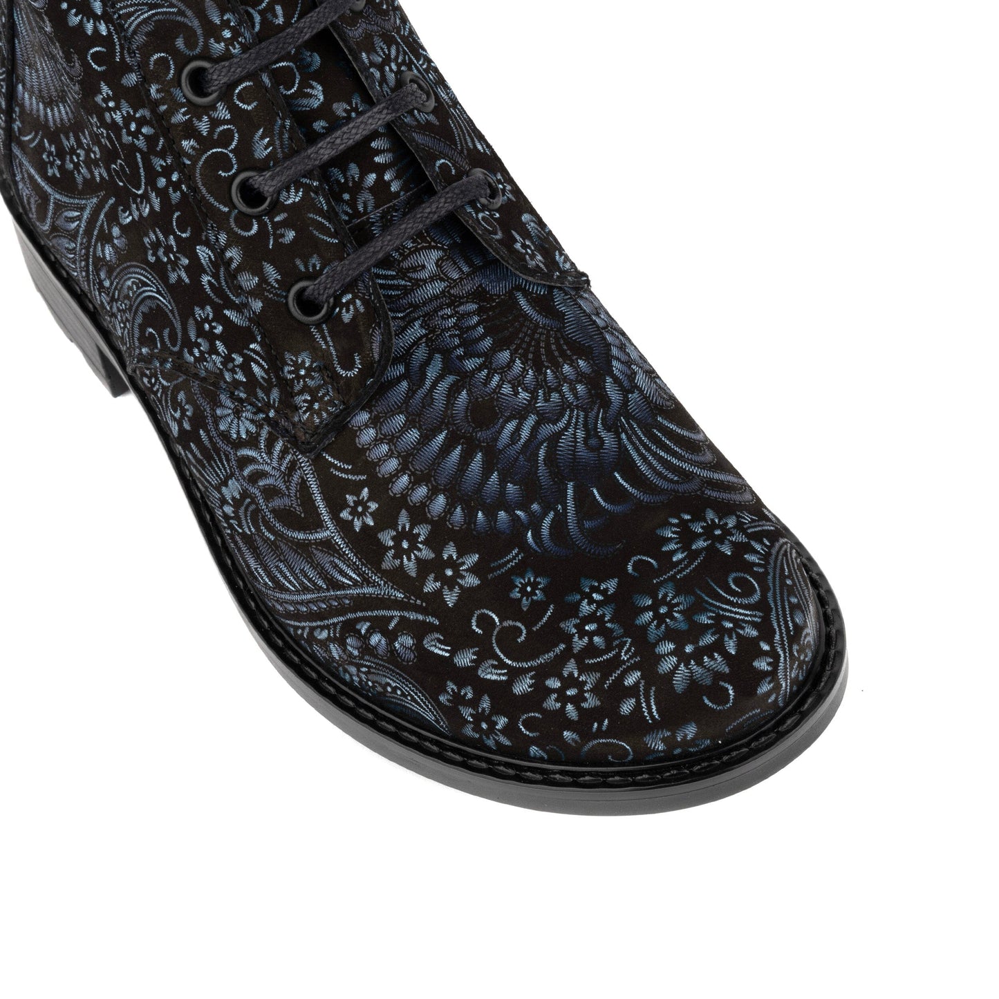 Laviva High - Black & Blue & Silver Floral Womens Ankle Boots Embassy London