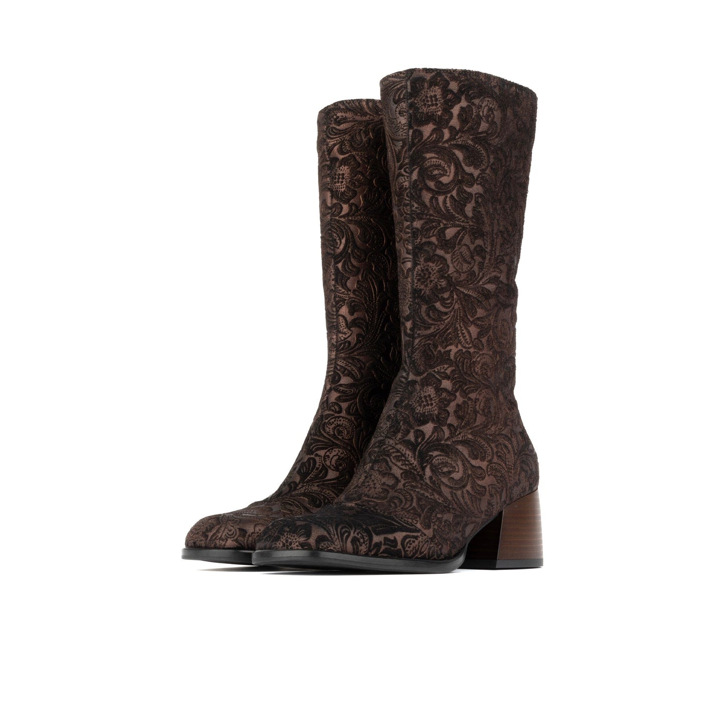 Leticia - Burgundy Floral Emboss Womens Tall Boots Embassy London