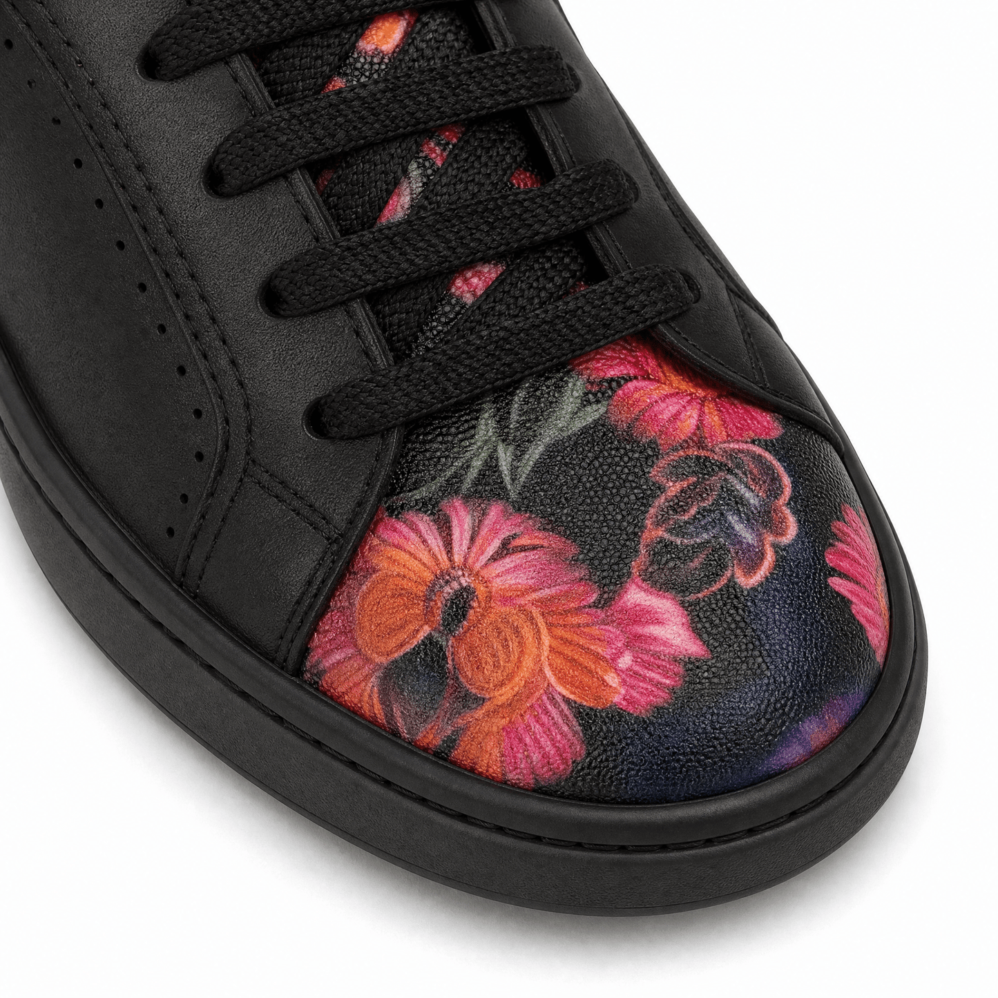 Serena - Black & Flowers Womens Trainers Embassy London