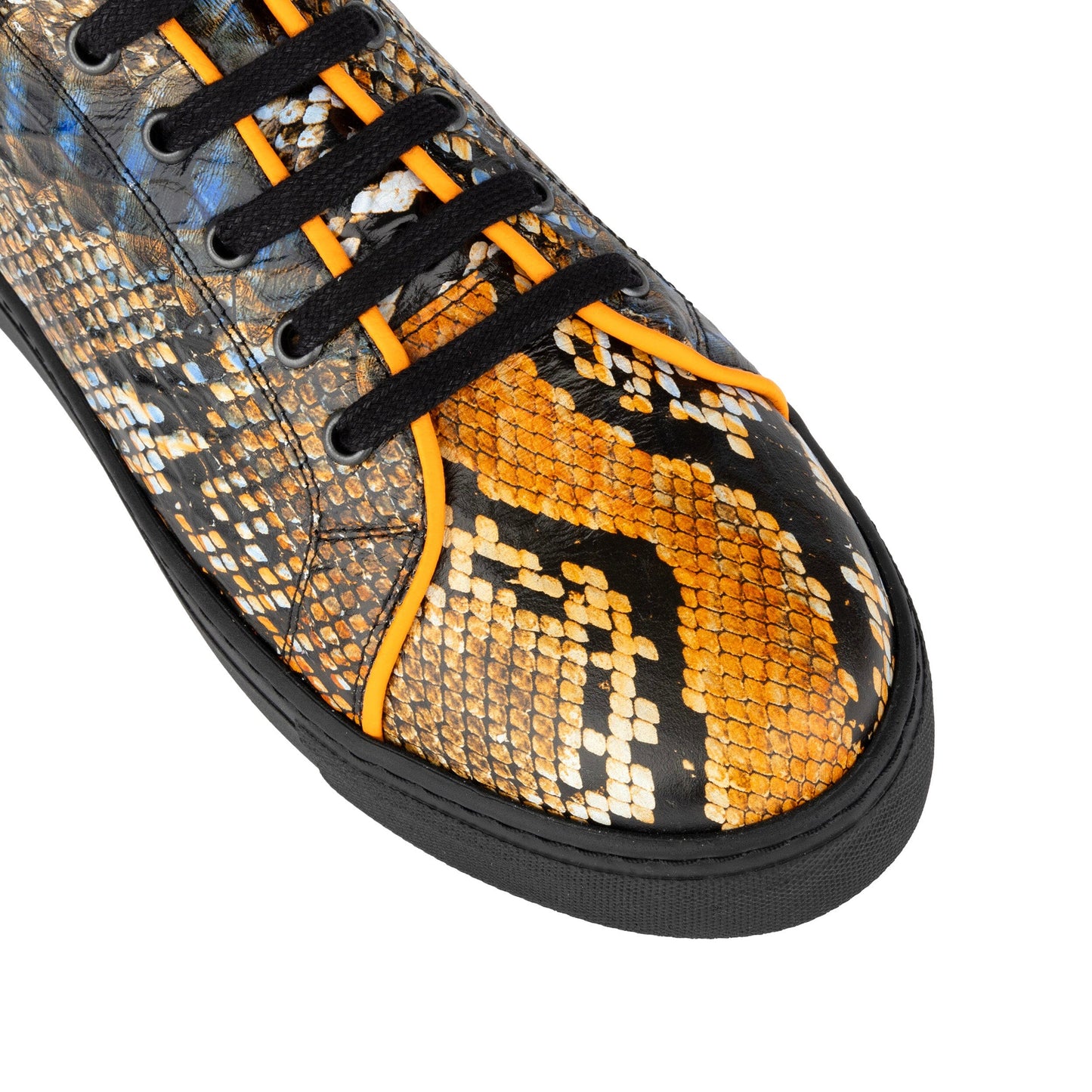 Camila - Black & Orange Snake Pattern Womens Trainers Embassy London