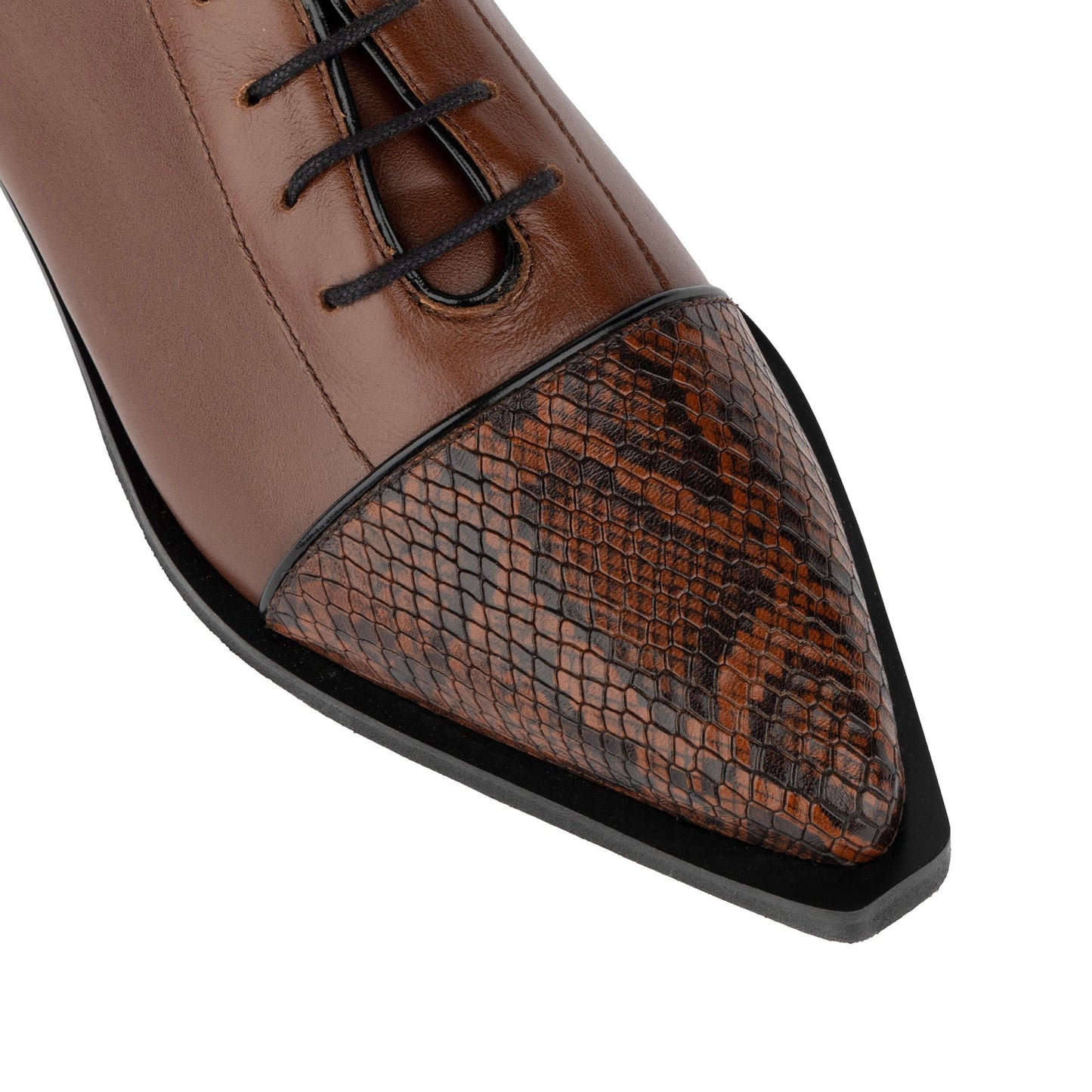 Sloan - Brown & Snake - Women's Leather Oxford with Snakeskin toe Womens Shoes Embassy London