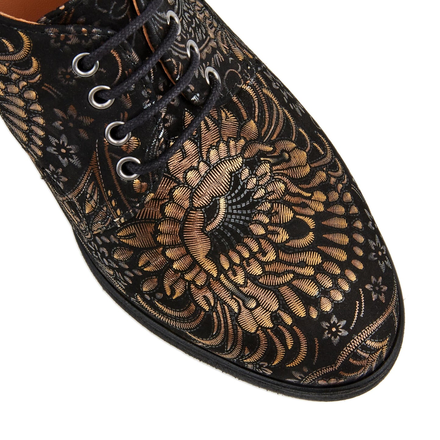 Roulette - Black & Gold Feathers Womens Heels Embassy London