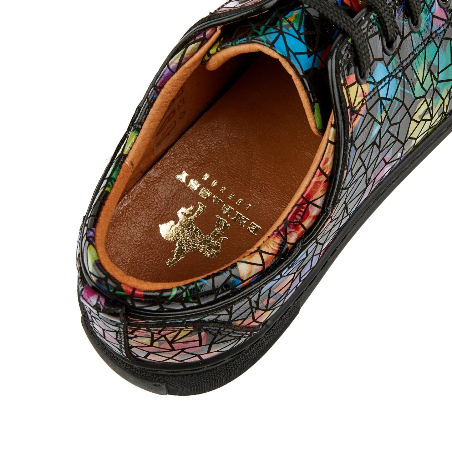 Camila - Dark Tropical - Women's black platform leather trainer in dark print Womens Trainers Embassy London