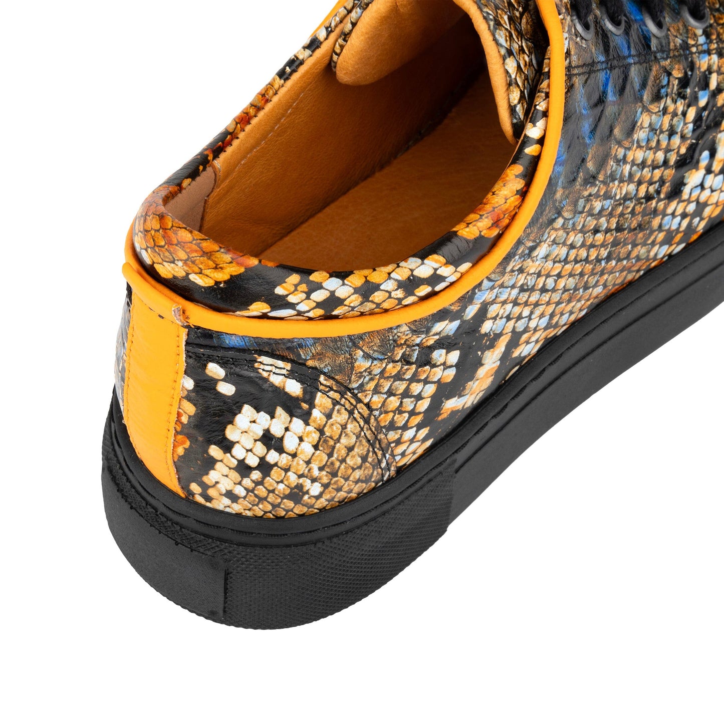 Camila - Black & Orange Snake Pattern Womens Trainers Embassy London