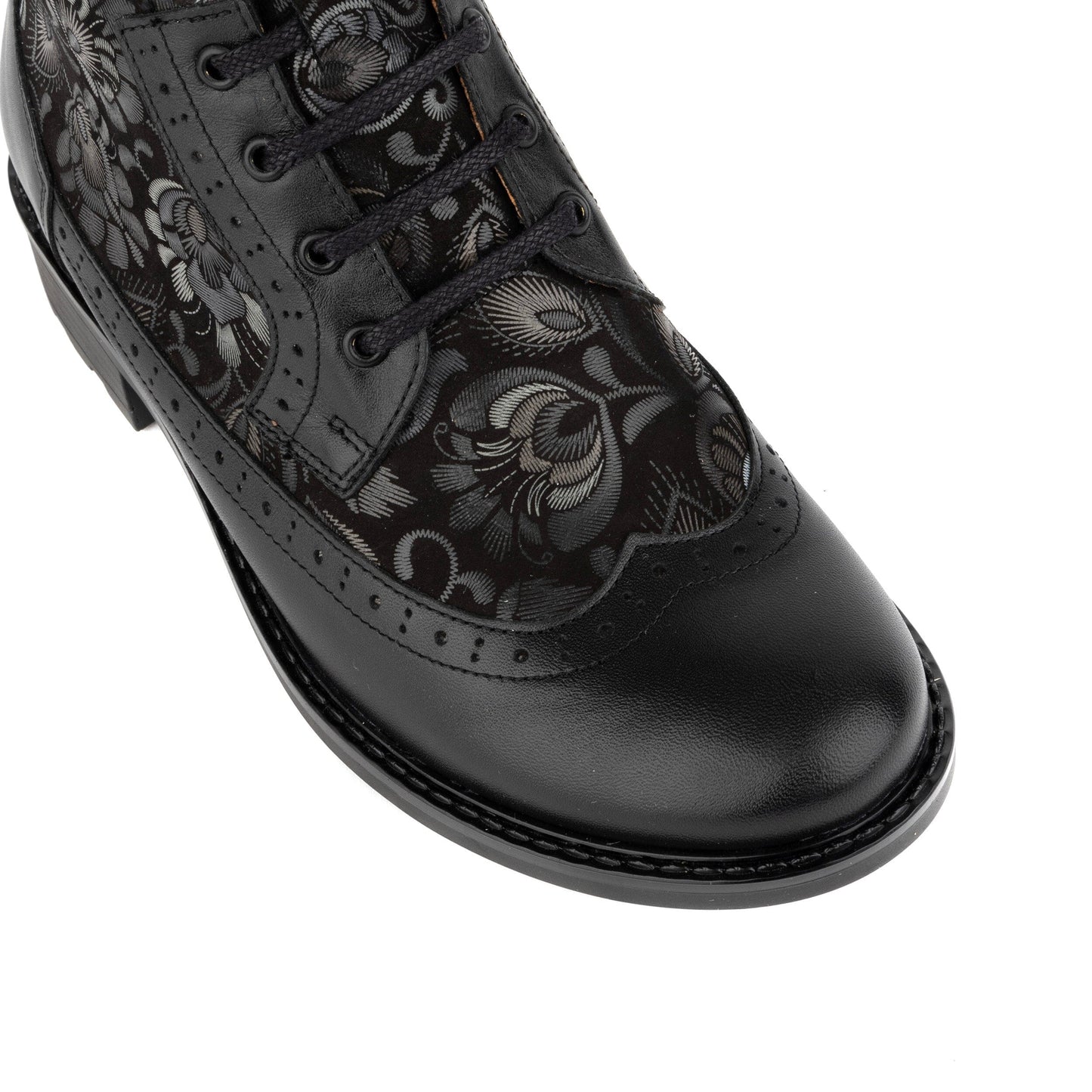 Milliner - Black Emboss Womens Ankle Boots Embassy London