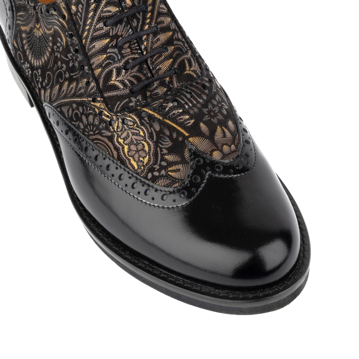Vivienne - Black & Gold Feathers Womens Shoes Embassy London