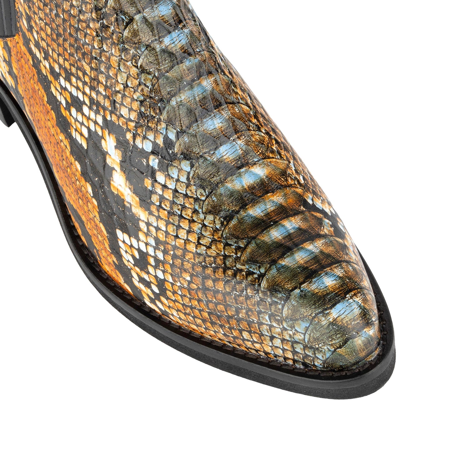 Texas - Black & Orange Snake Pattern Womens Ankle Boots Embassy London