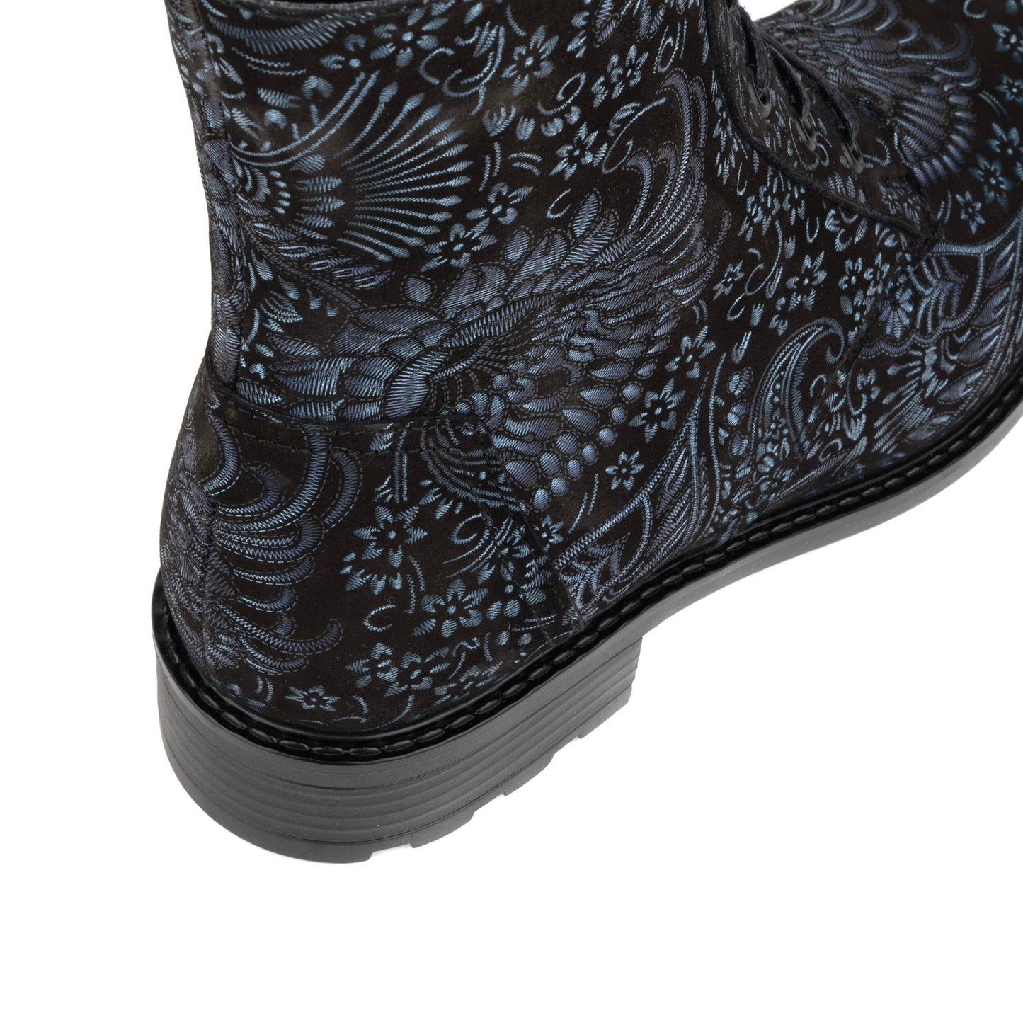Laviva High - Black & Blue & Silver Floral Womens Ankle Boots Embassy London