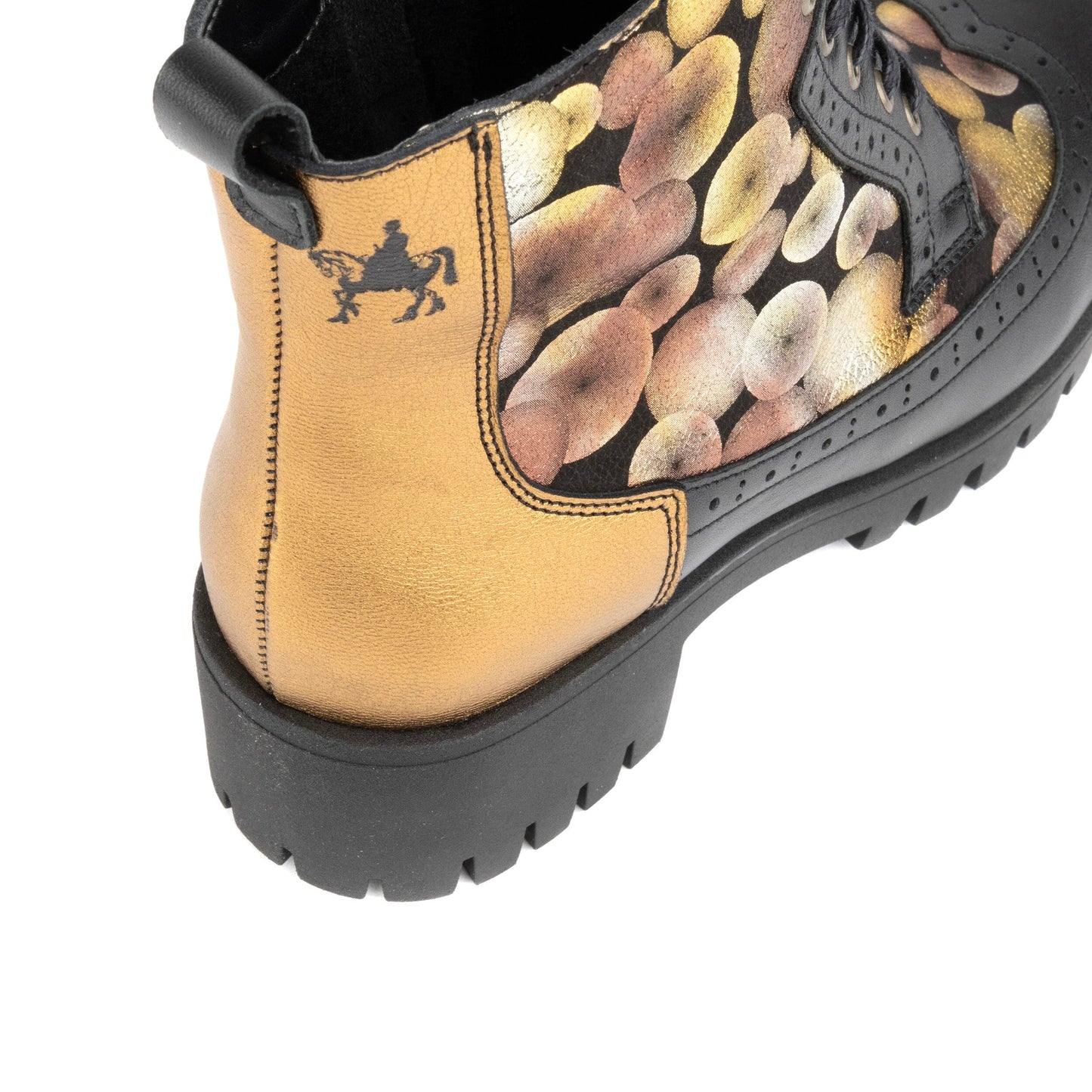 Milliner Platform Wool - Black & Gold Sphere Womens Ankle Boots Embassy London