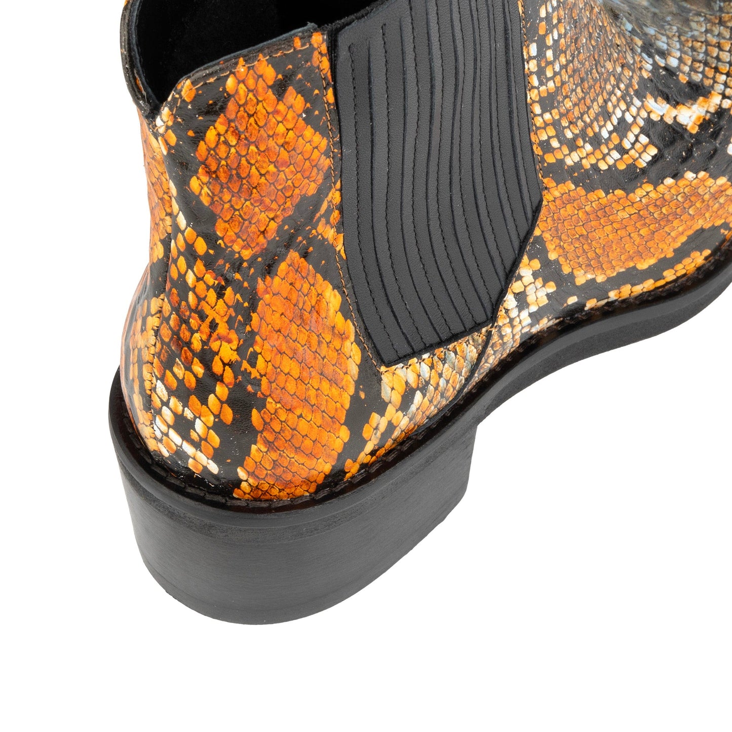 Texas - Black & Orange Snake Pattern Womens Ankle Boots Embassy London