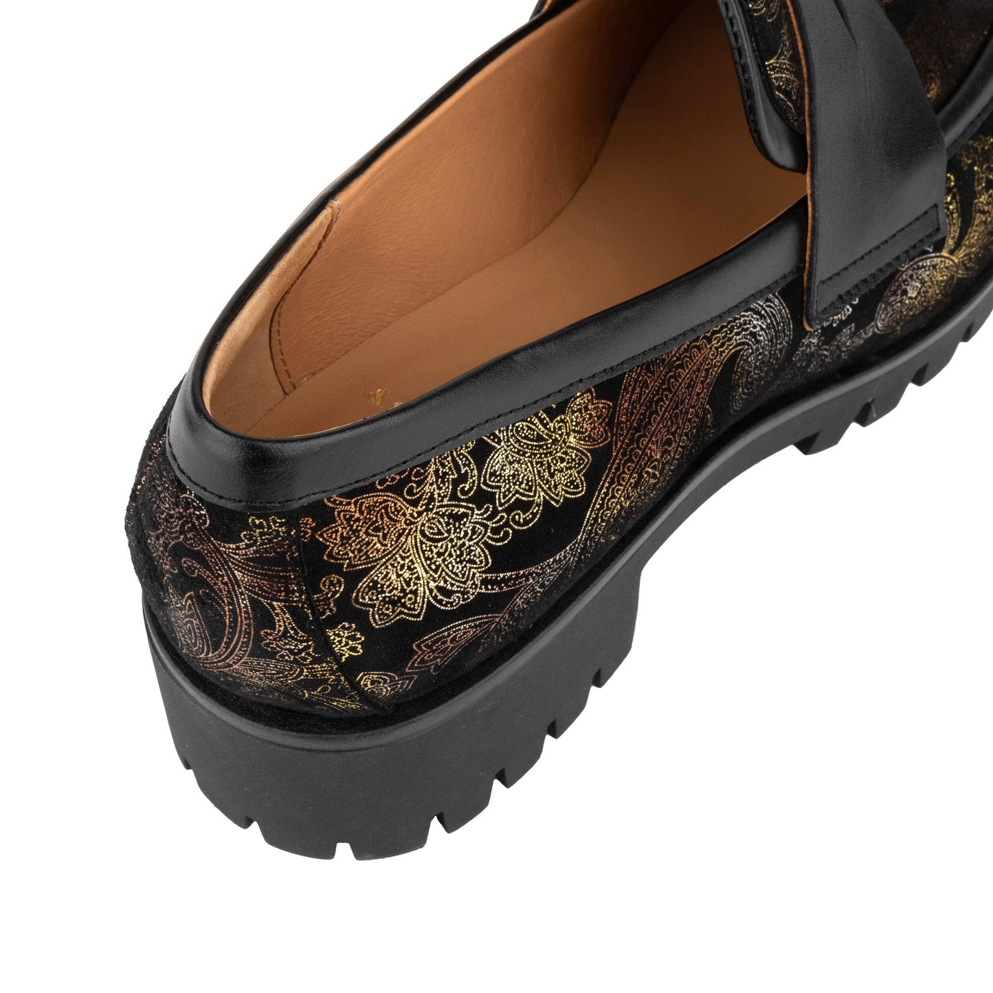 Nancy - Black & Gold Floral Womens Loafers Embassy London